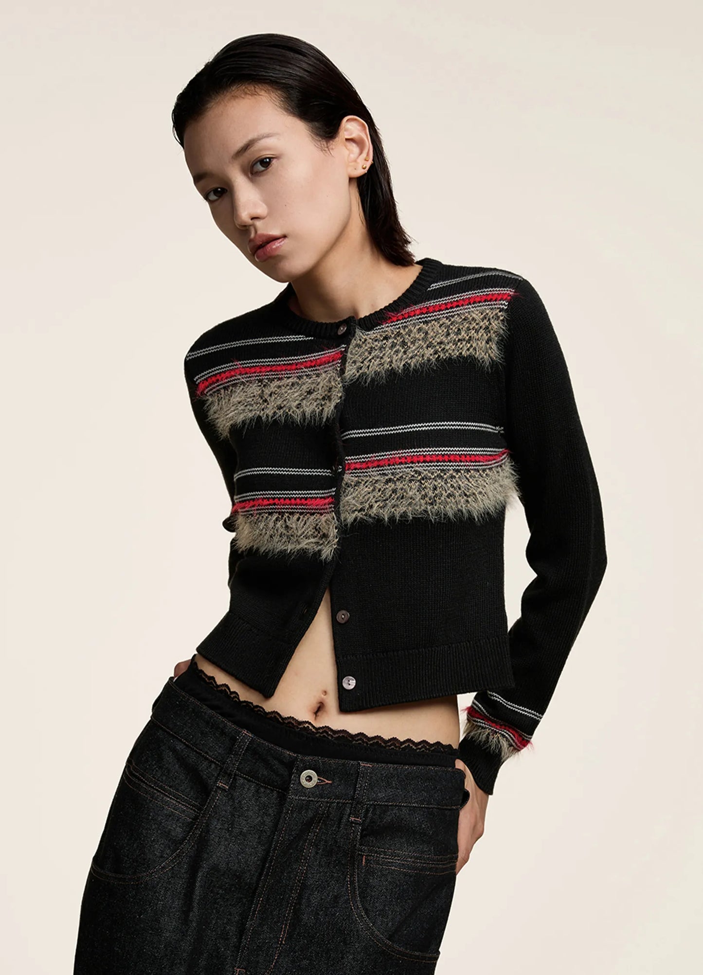 Contrast Ribbed Cardigan