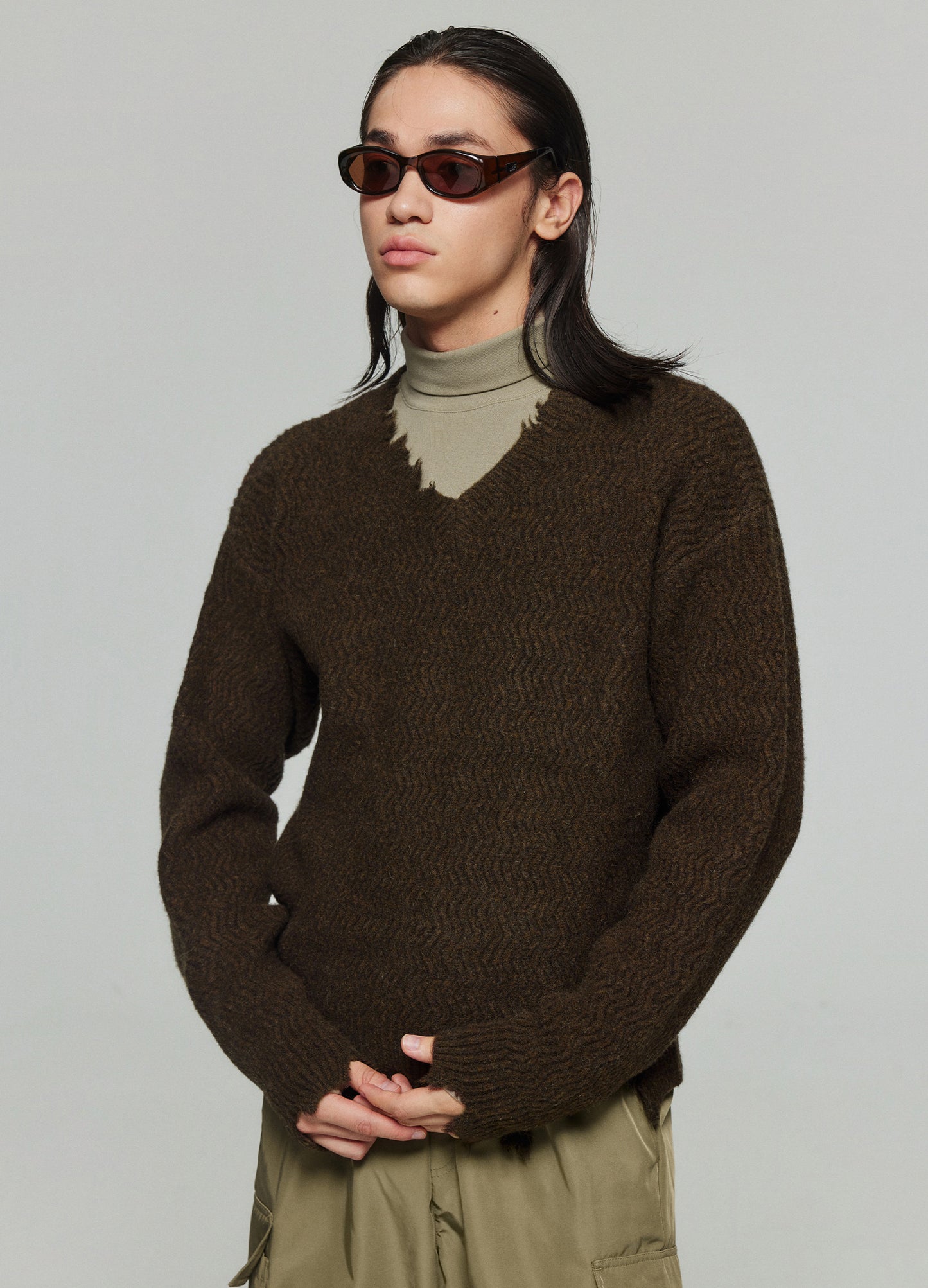 Distressed Wool V Sweater