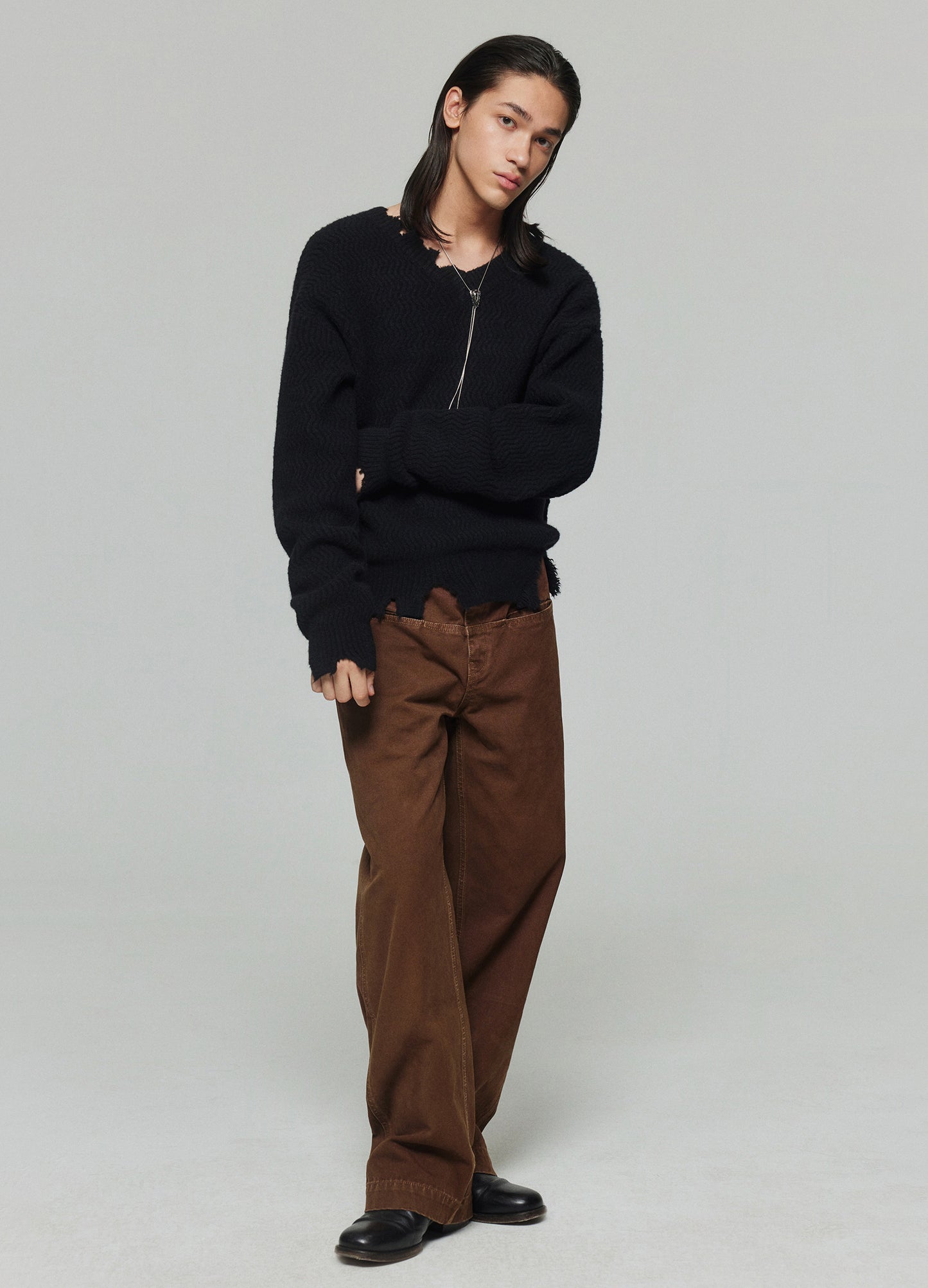 Distressed Wool V Sweater