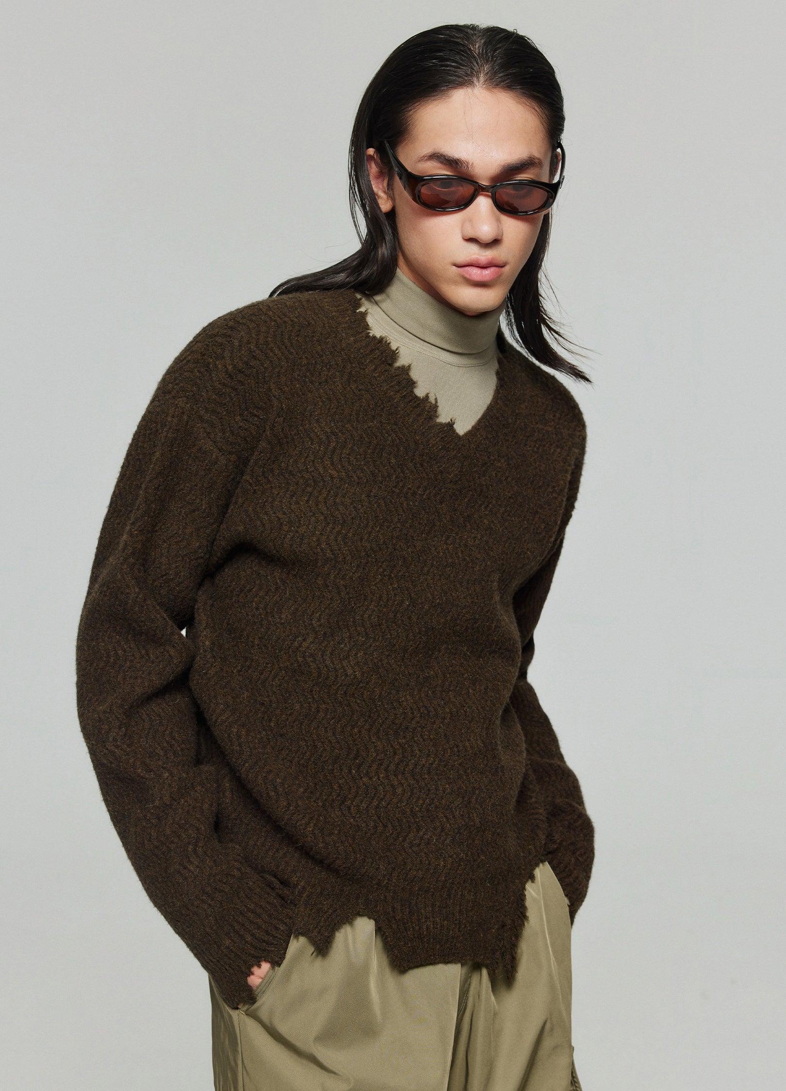 Distressed Wool V Sweater