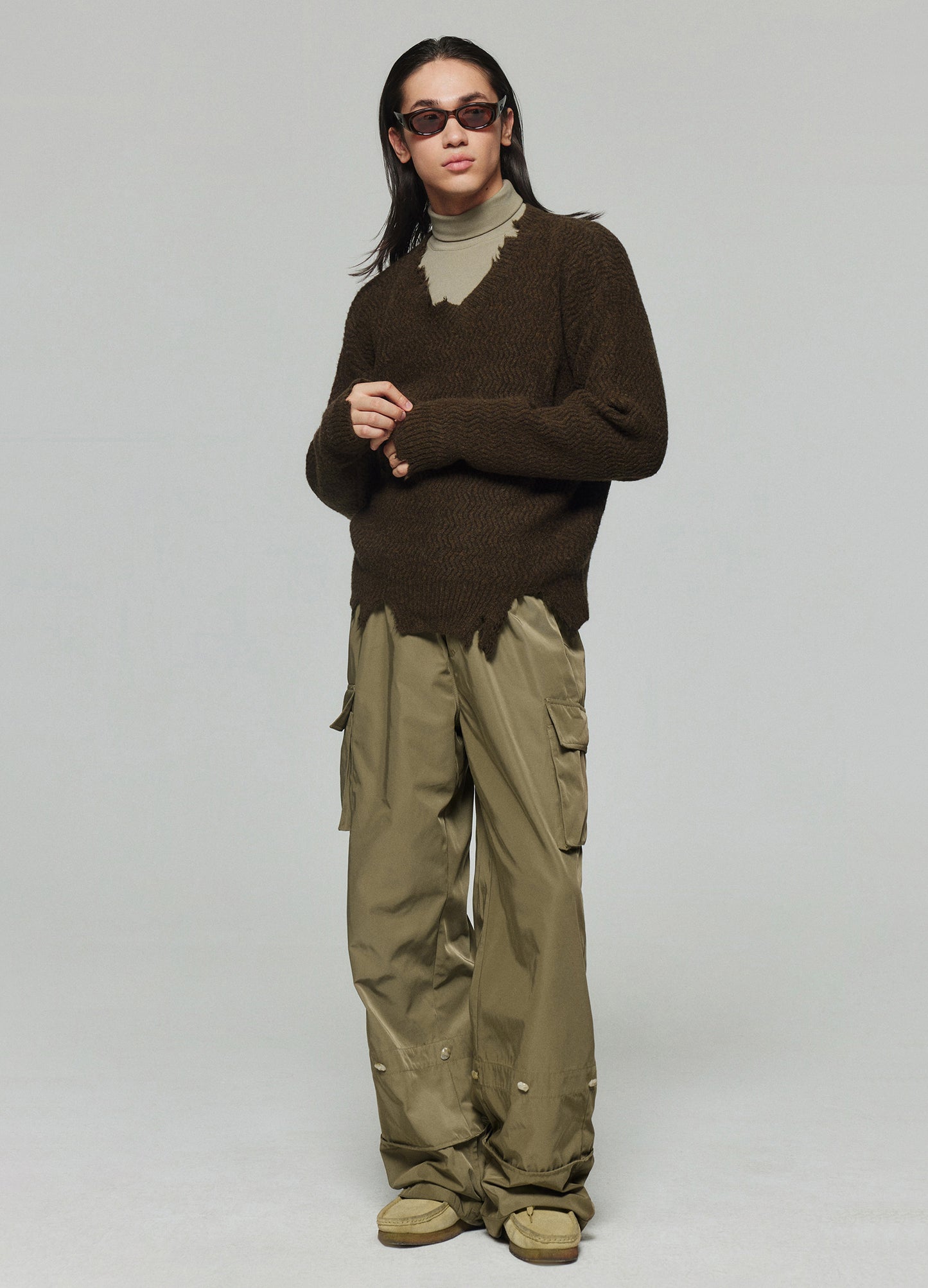 Distressed Wool V Sweater