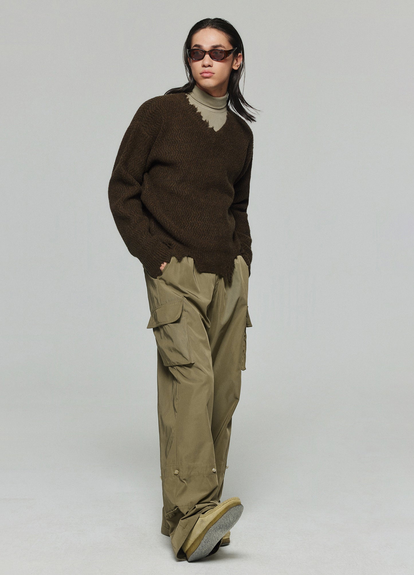Distressed Wool V Sweater