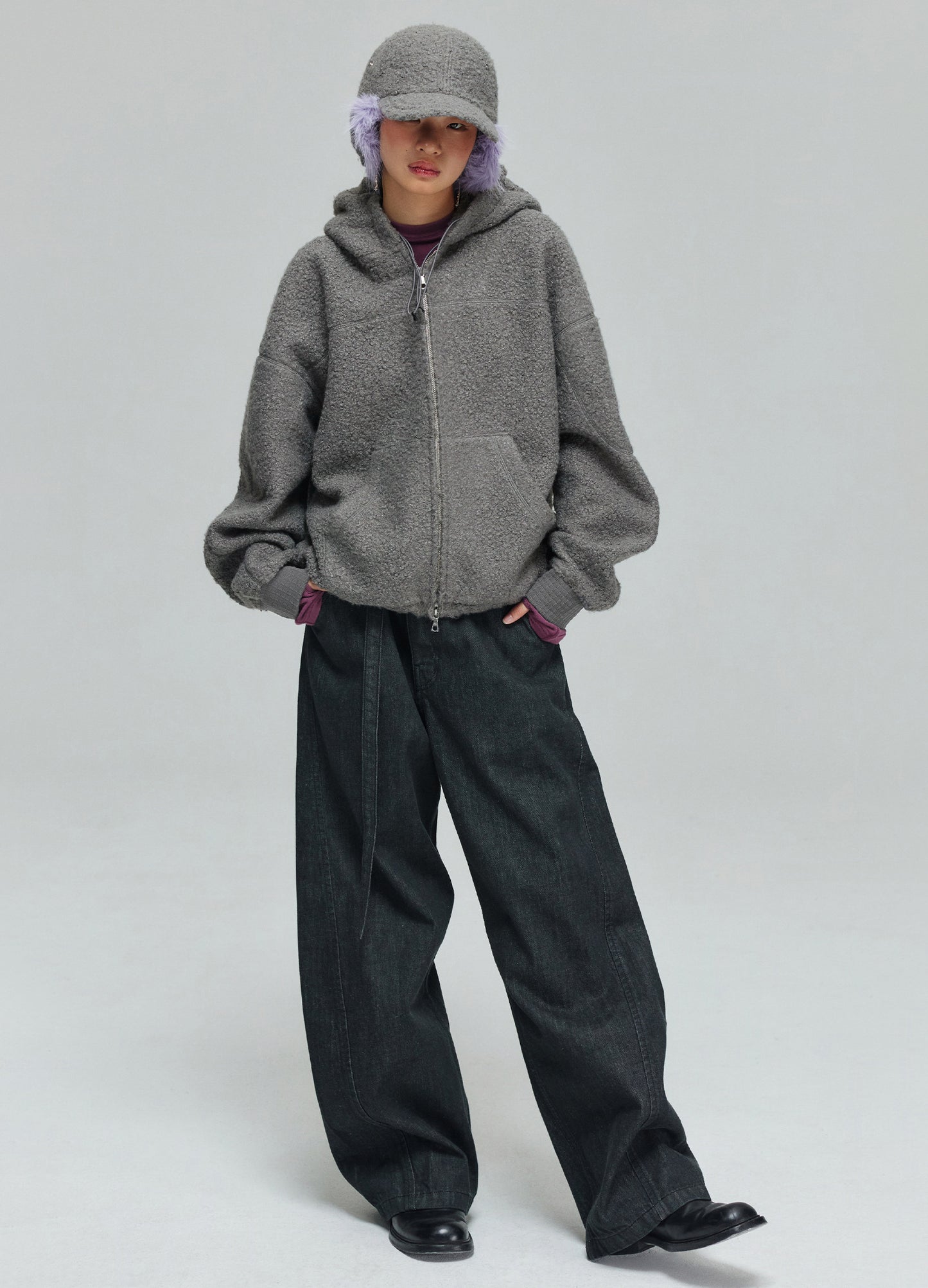 Double Zip Fleece Hooded Jacket