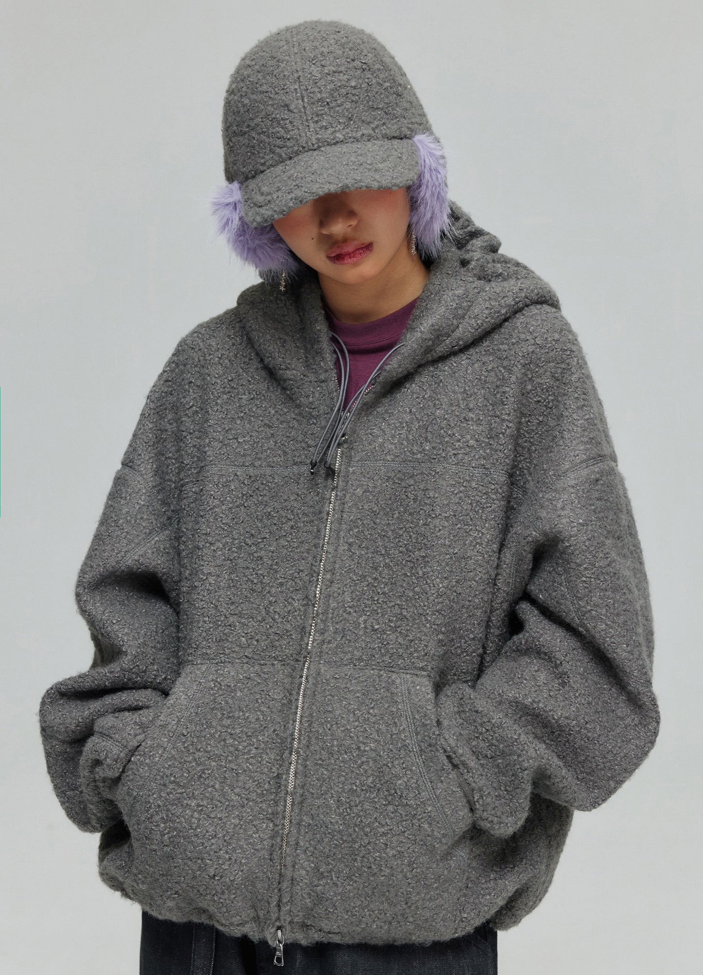 Double Zip Fleece Hooded Jacket