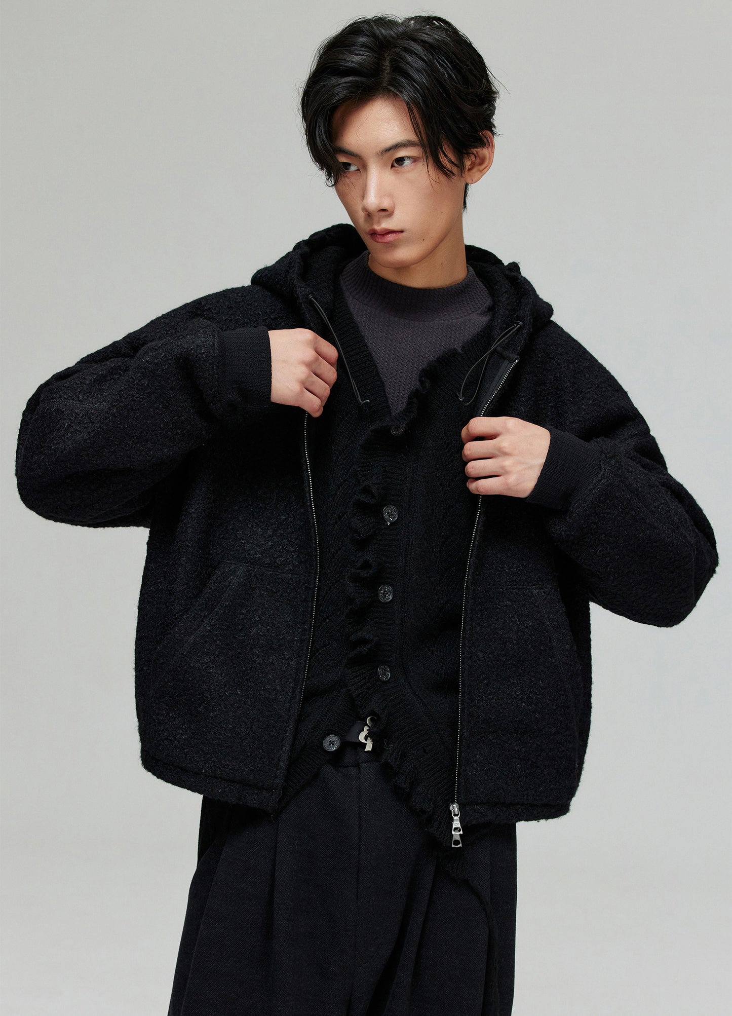 Double Zip Fleece Hooded Jacket