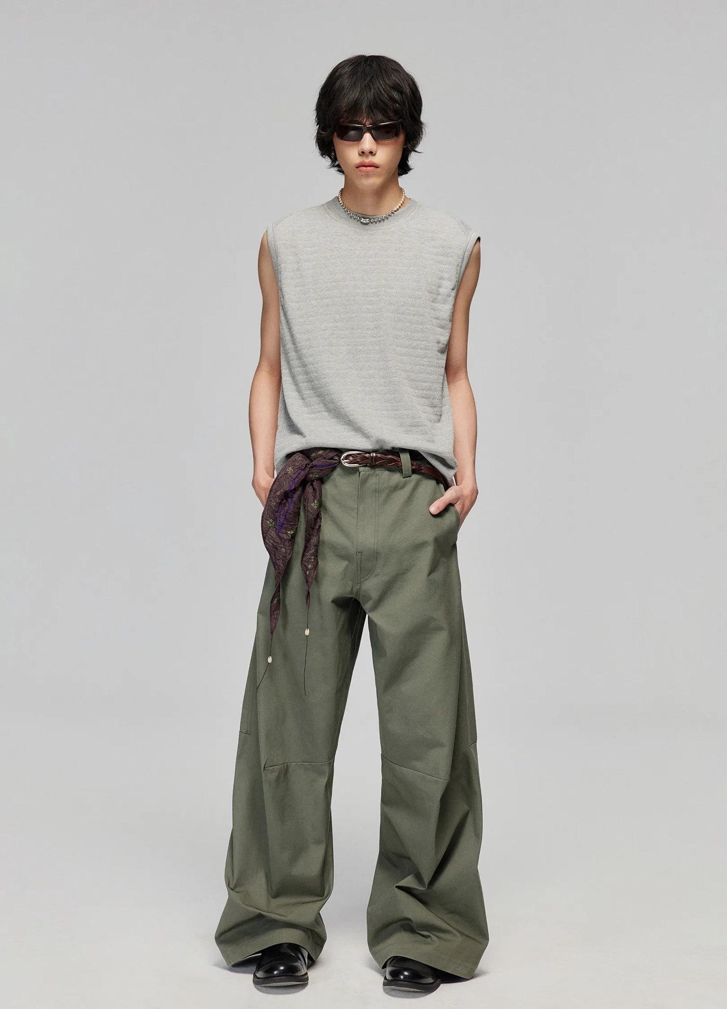 Darted Wide Cotton Trousers