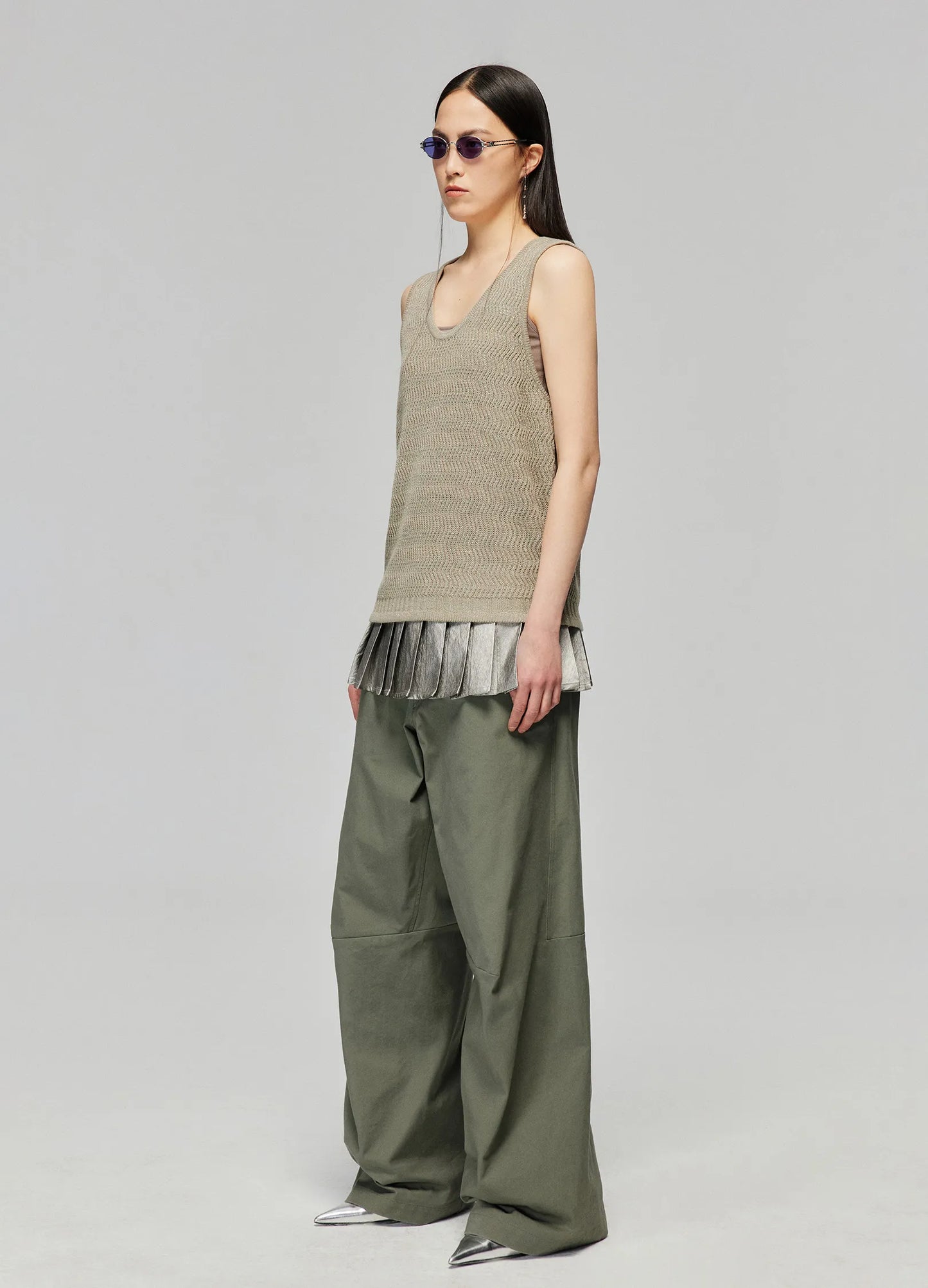 Darted Wide Cotton Trousers