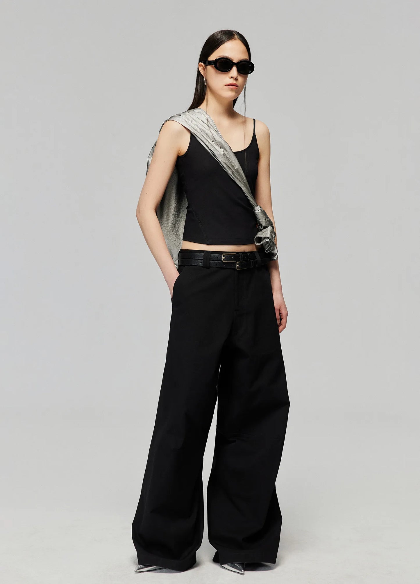 Darted Wide Cotton Trousers