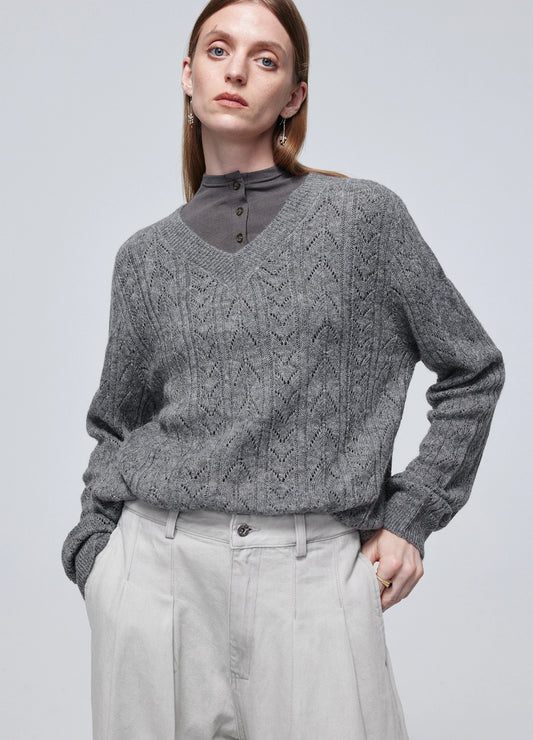 Hollow Knit V Sweater