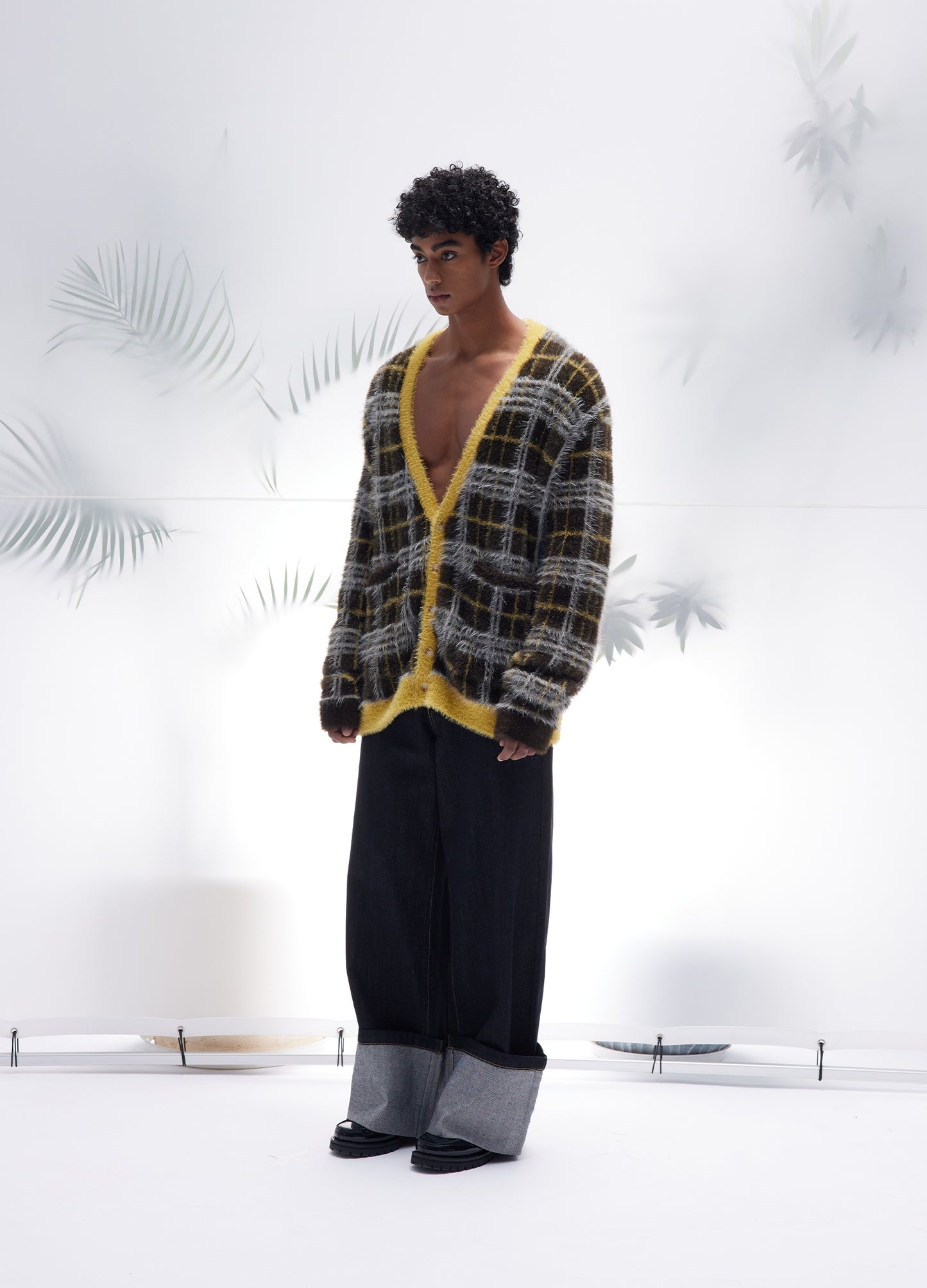 Plaid Knitted Cardigan