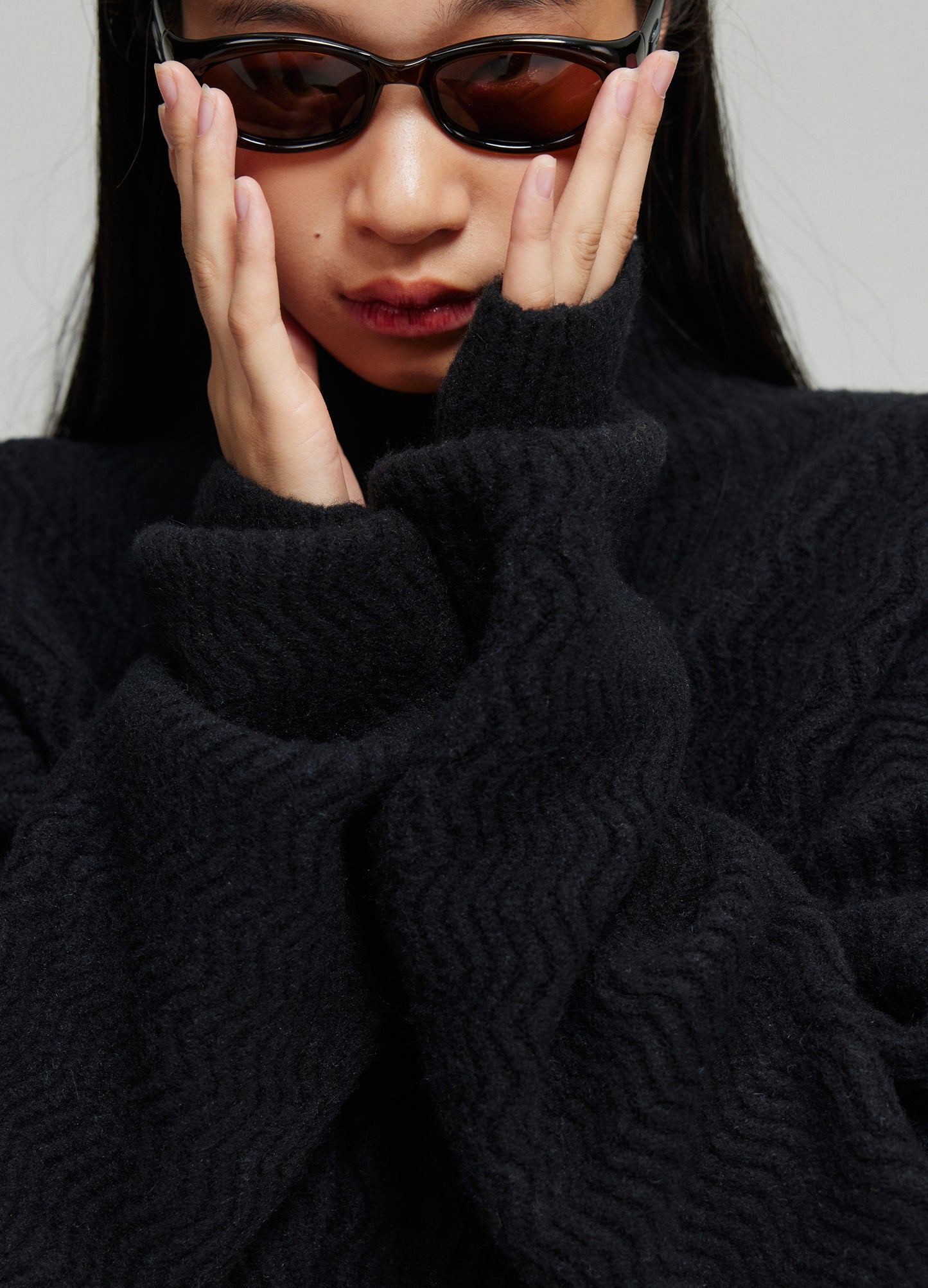 Mock Neck Distressed Wool Sweater