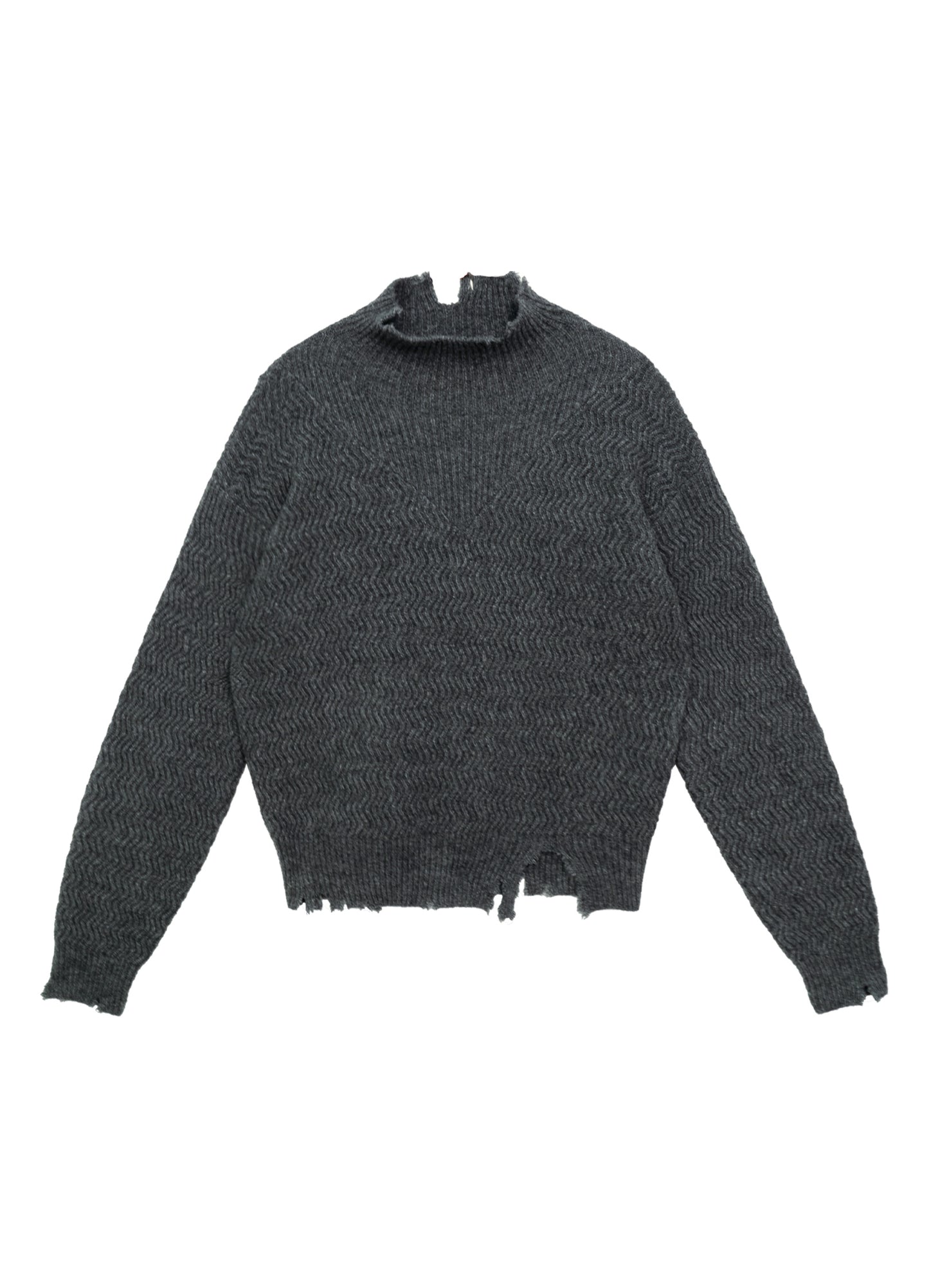 Mock Neck Distressed Wool Sweater