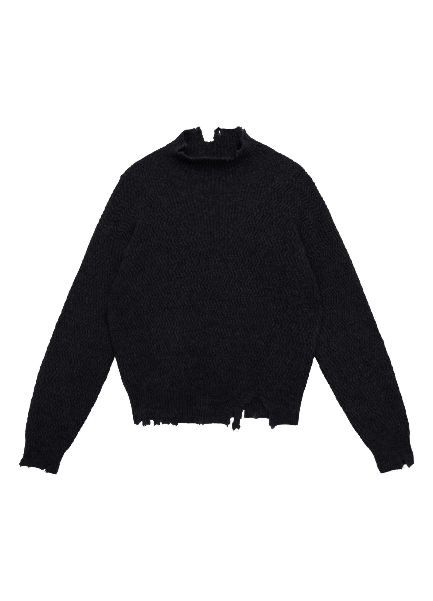 Mock Neck Distressed Wool Sweater