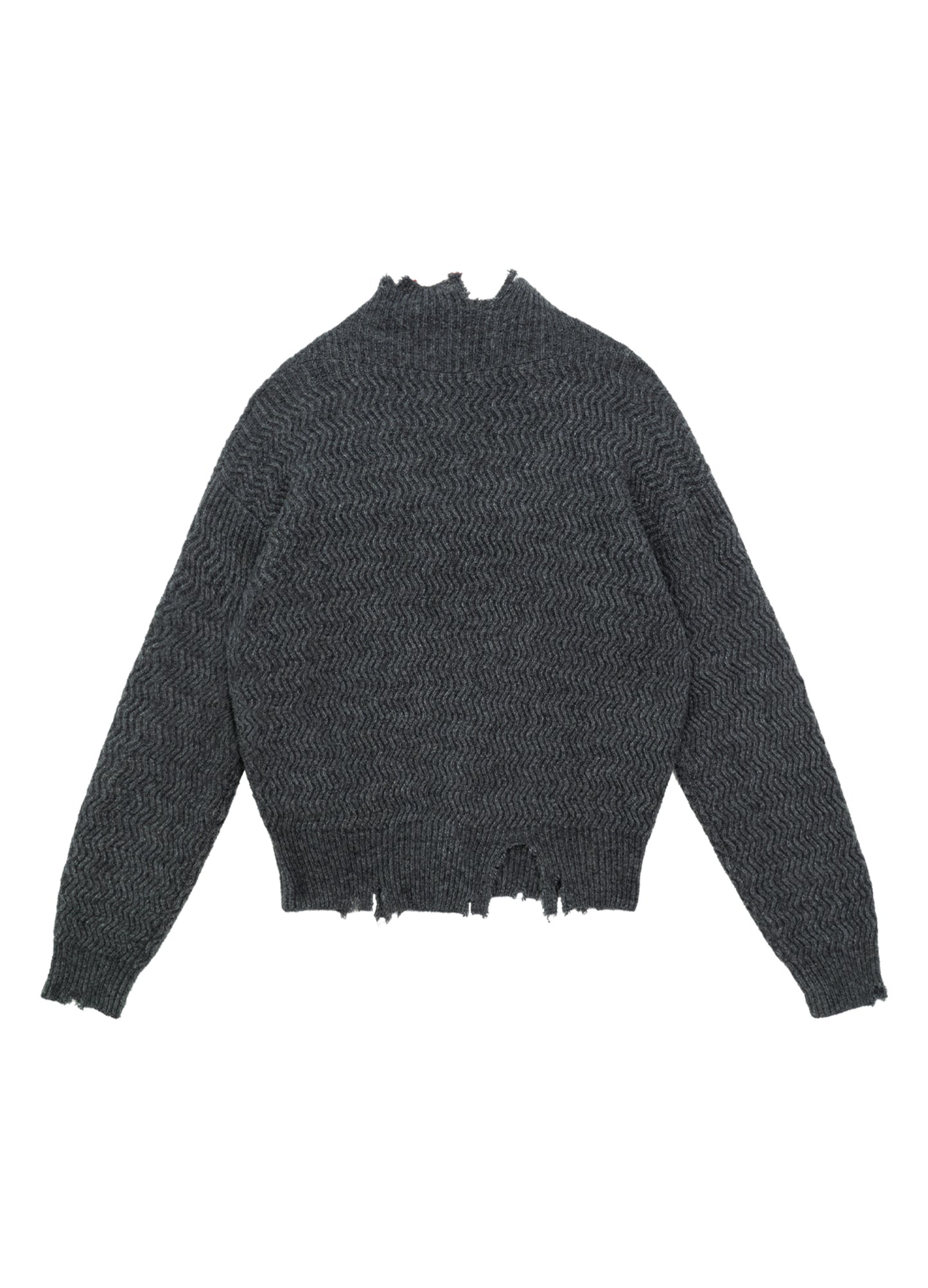 Mock Neck Distressed Wool Sweater