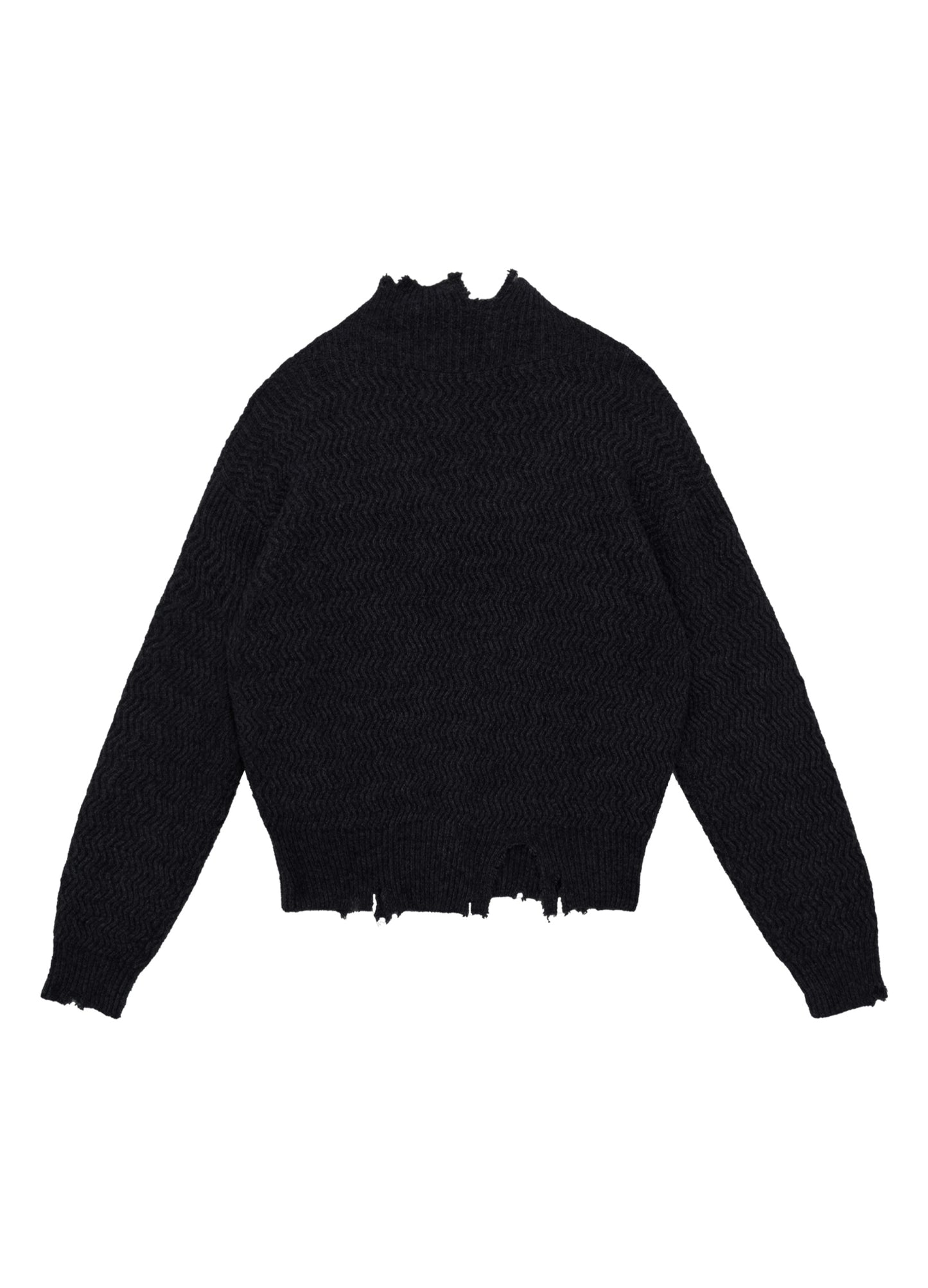 Mock Neck Distressed Wool Sweater