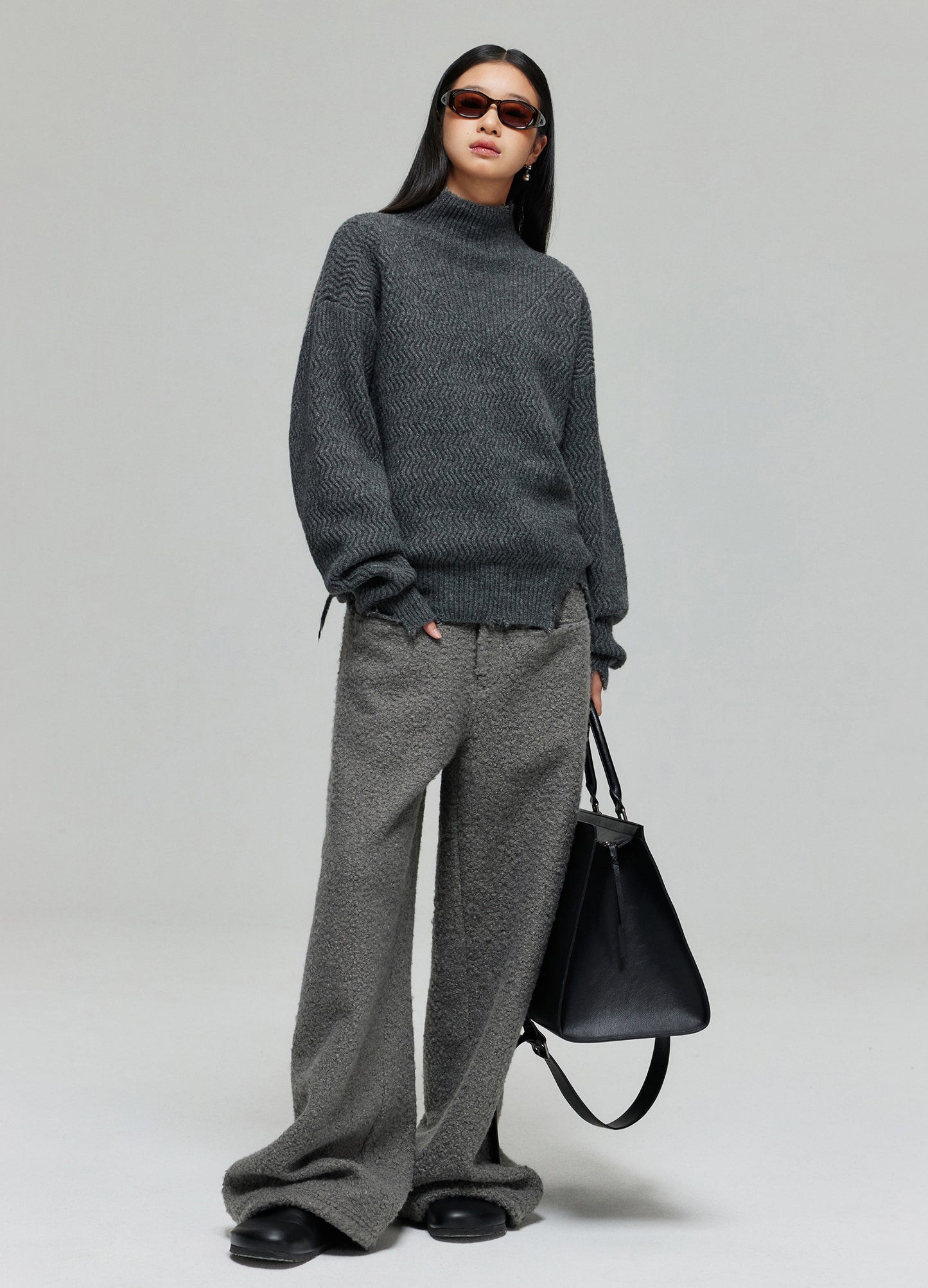 Mock Neck Distressed Wool Sweater