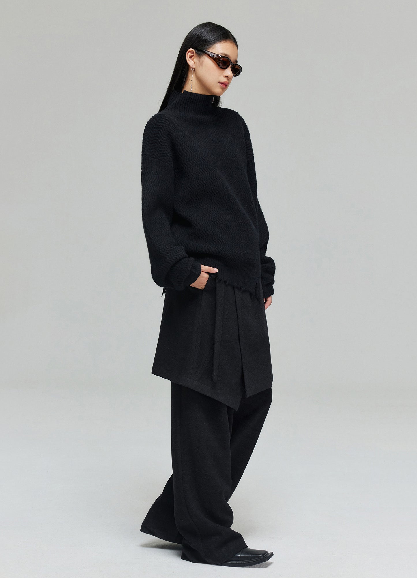 Mock Neck Distressed Wool Sweater