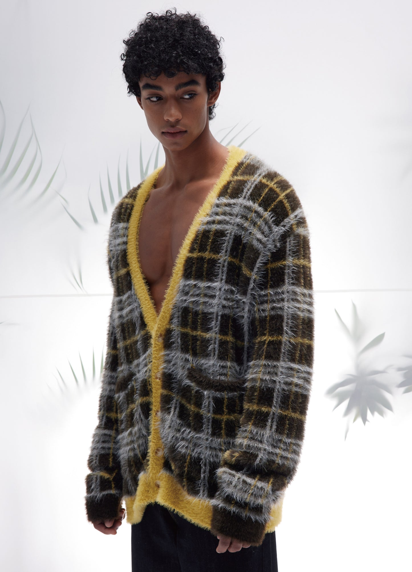 Plaid Knitted Cardigan