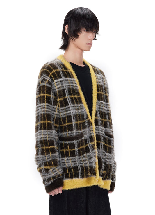 Plaid Knitted Cardigan