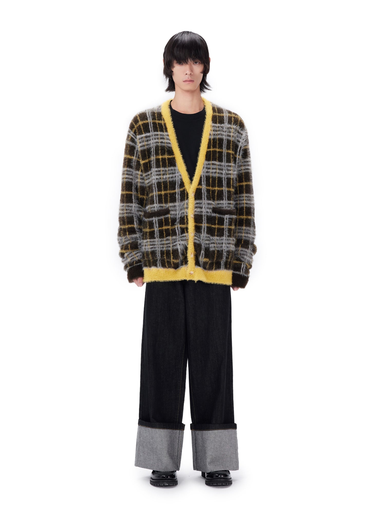 Plaid Knitted Cardigan