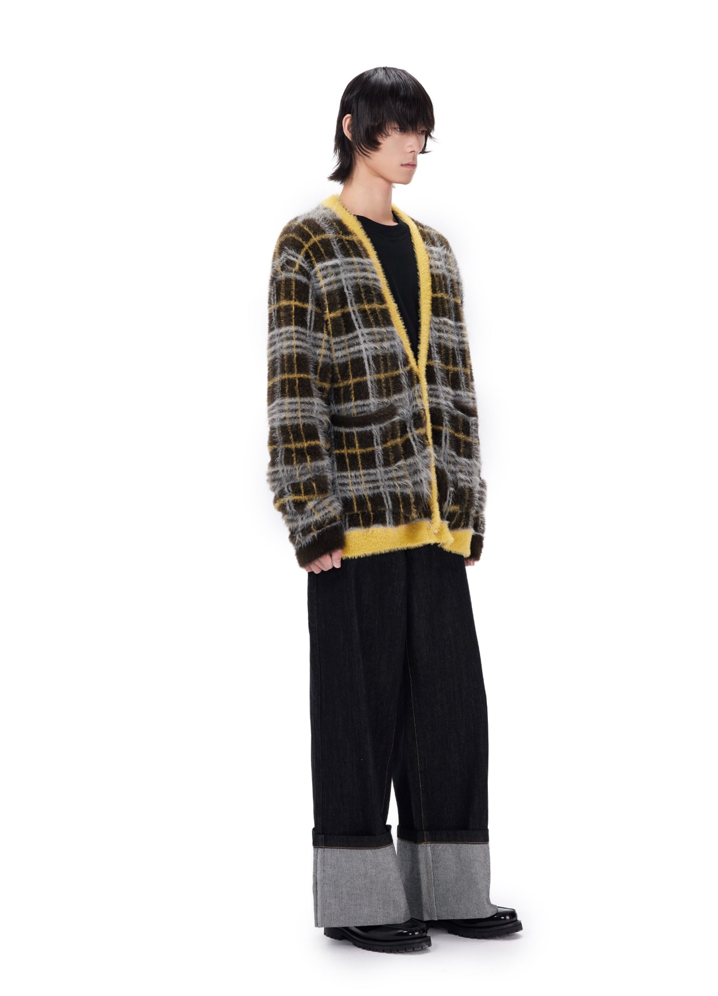 Plaid Knitted Cardigan