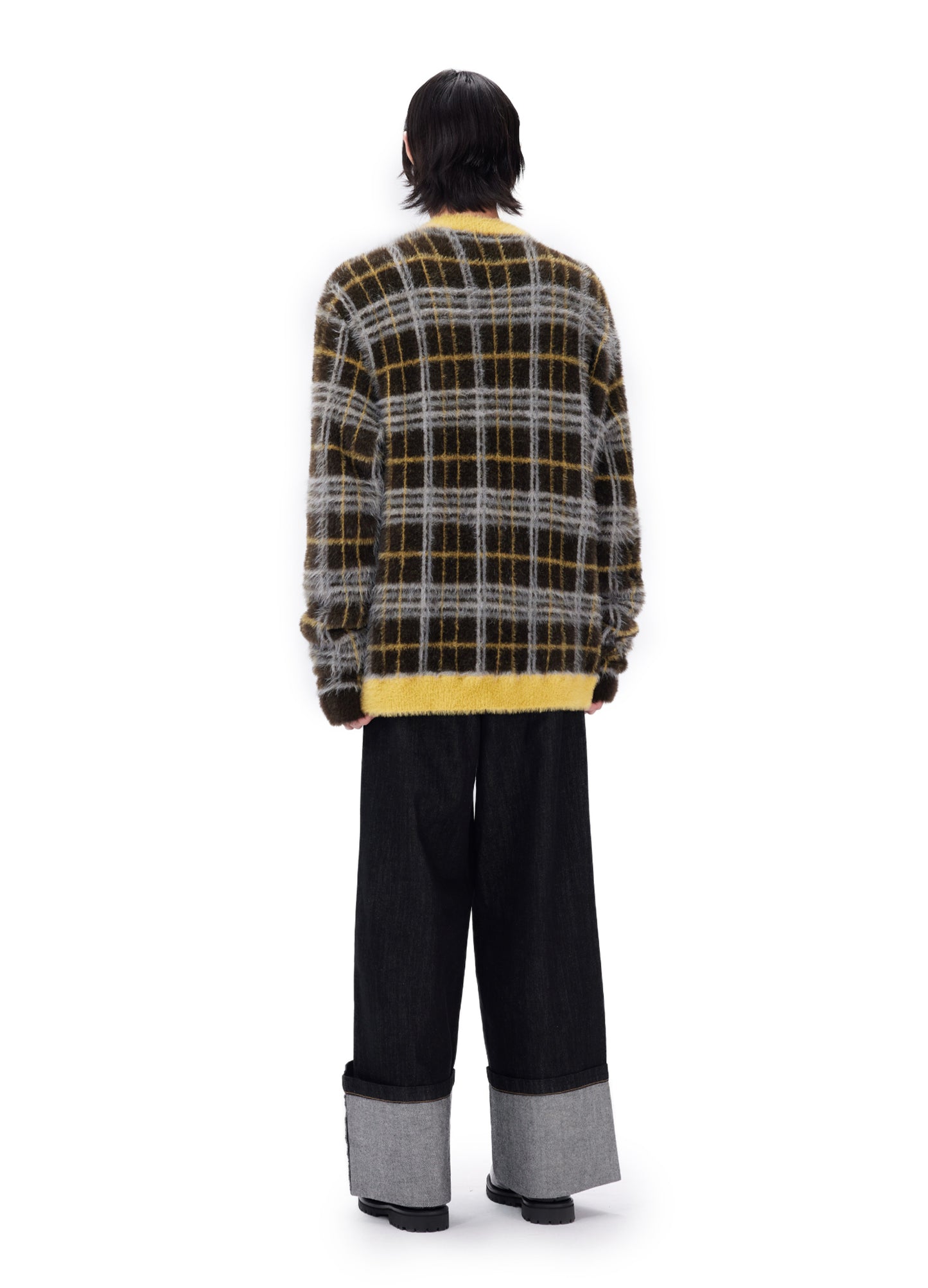 Plaid Knitted Cardigan