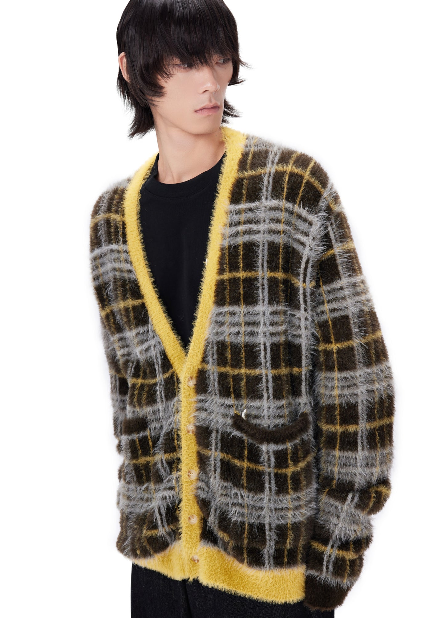 Plaid Knitted Cardigan