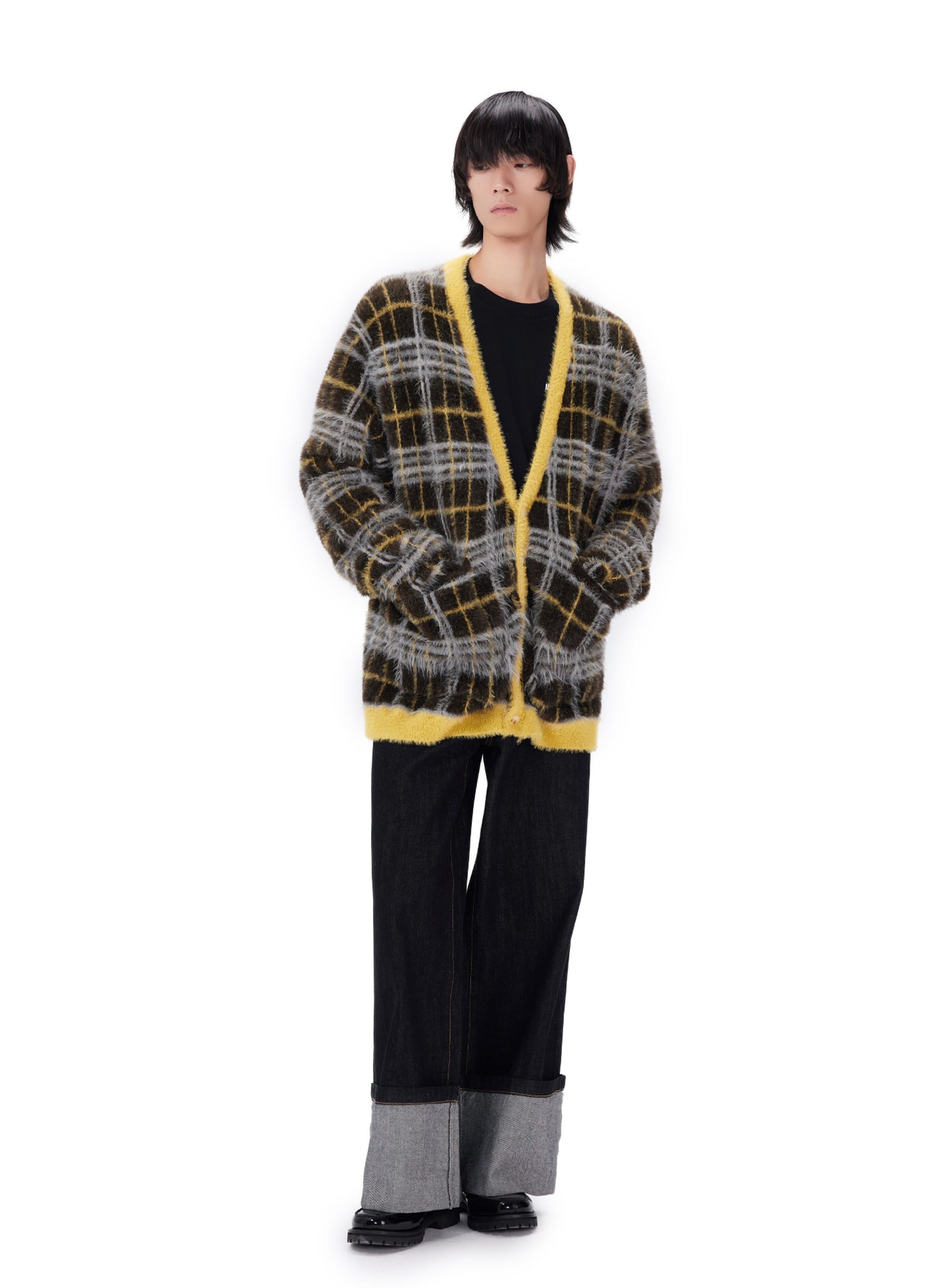 Plaid Knitted Cardigan