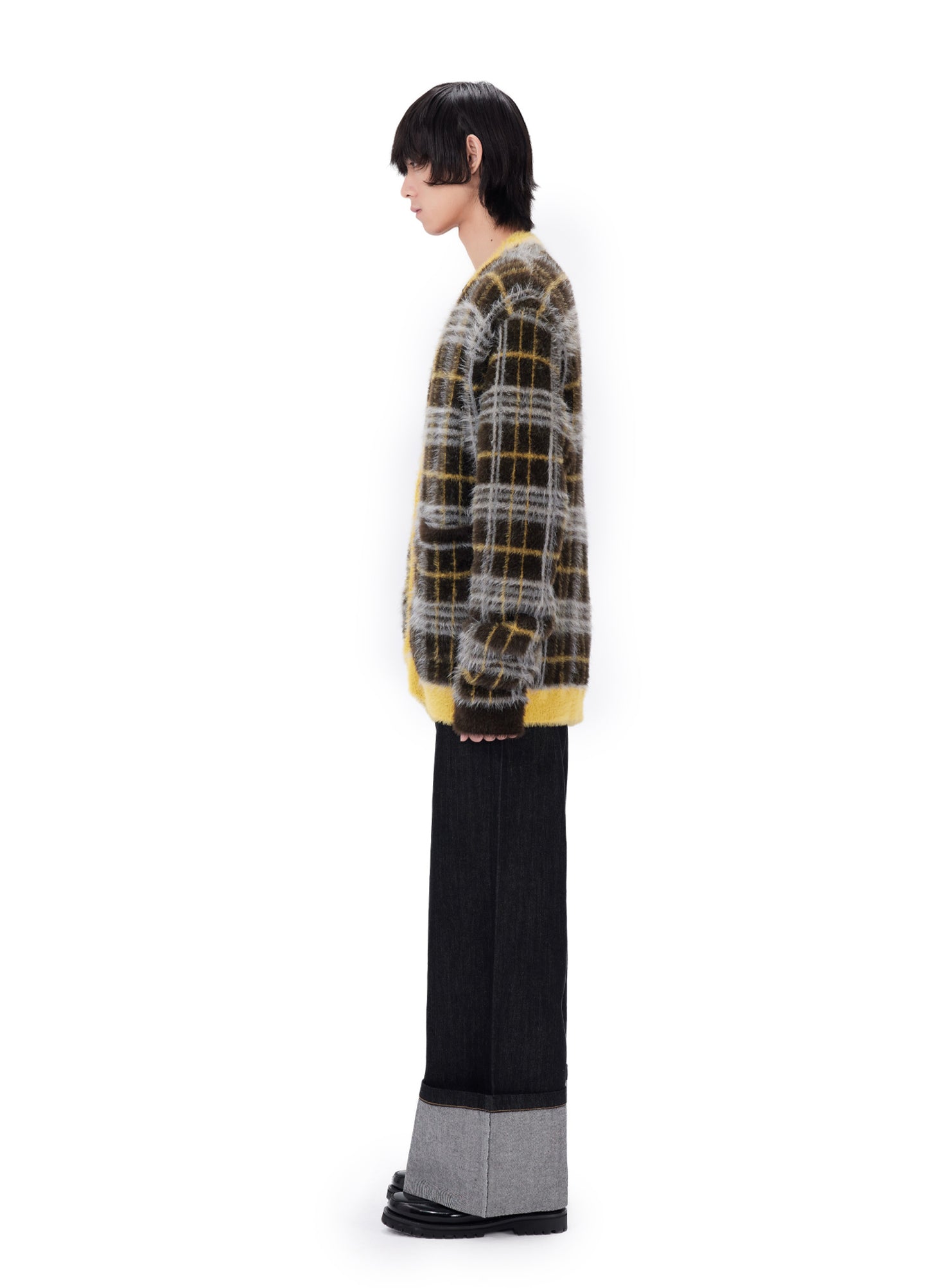 Plaid Knitted Cardigan