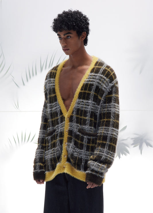 Plaid Knitted Cardigan
