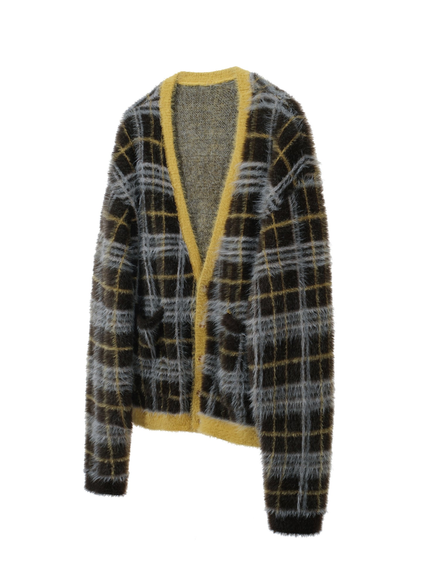 Plaid Knitted Cardigan
