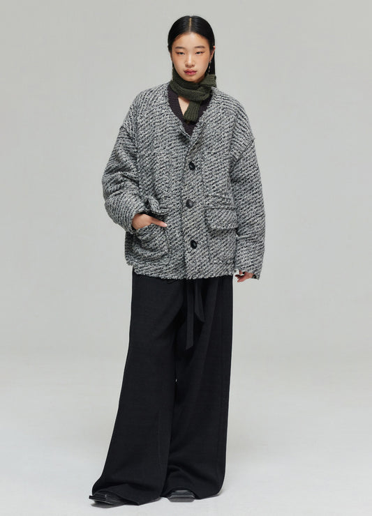 Raw Wool Knit Coat