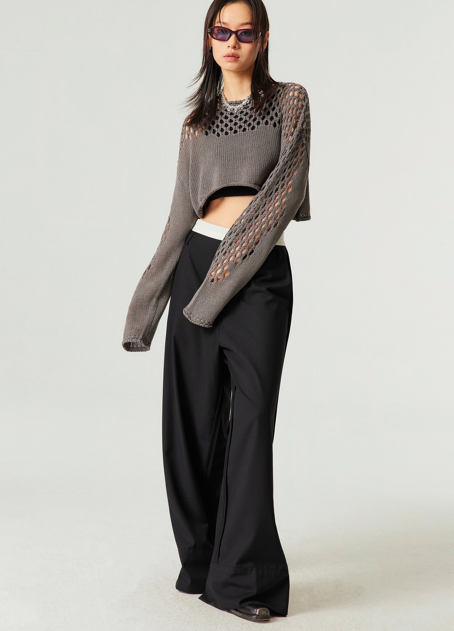 Reverse Seam Wide Leg Trousers