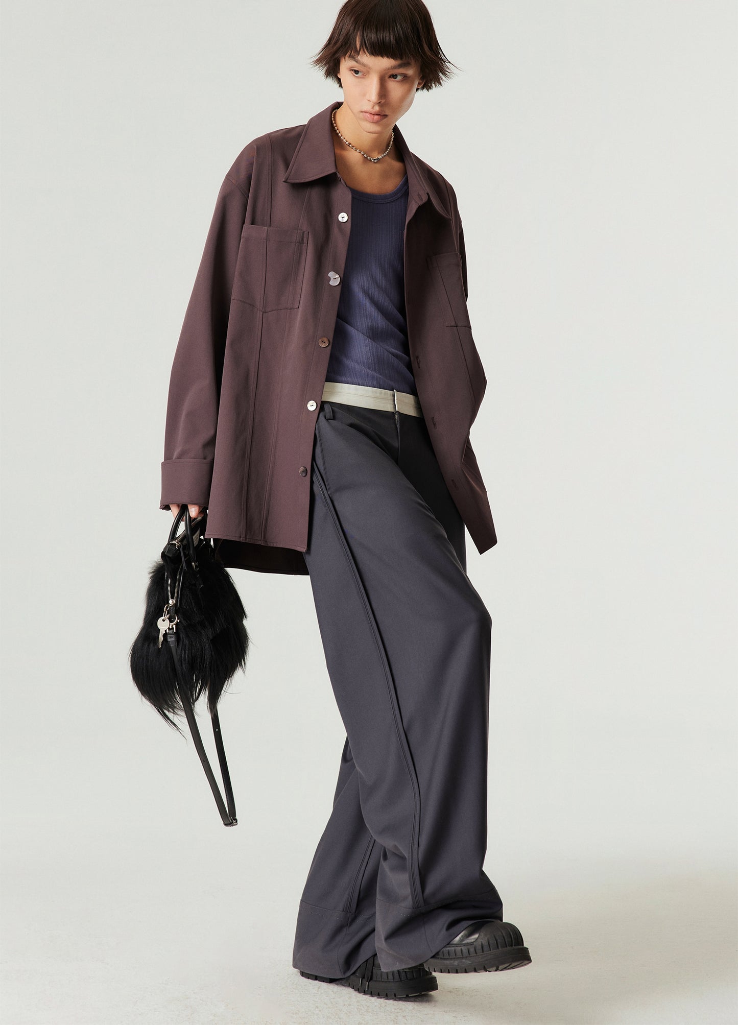 Reverse Seam Wide Leg Trousers