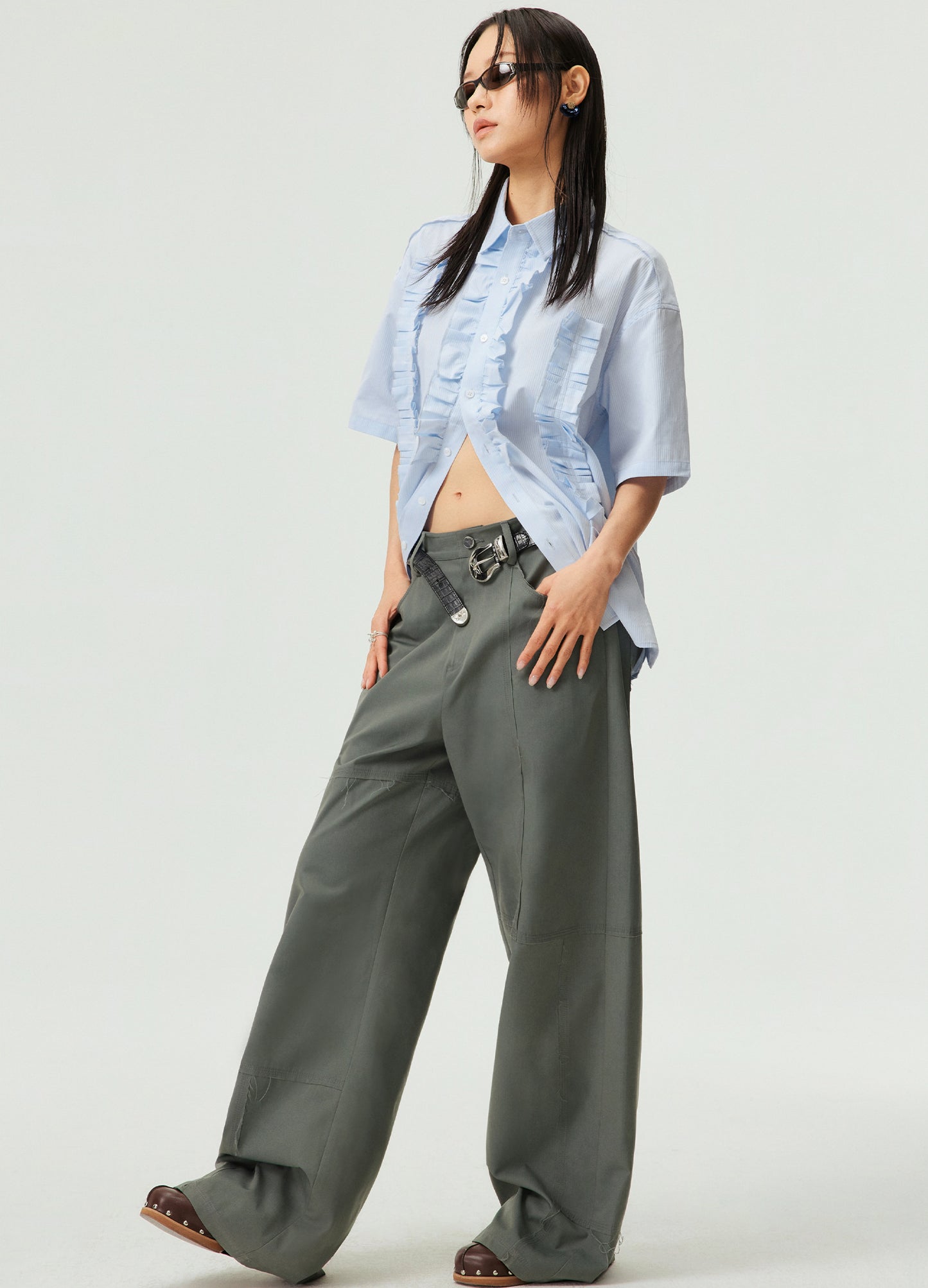 Ruffle Stripe Short Sleeve Shirt