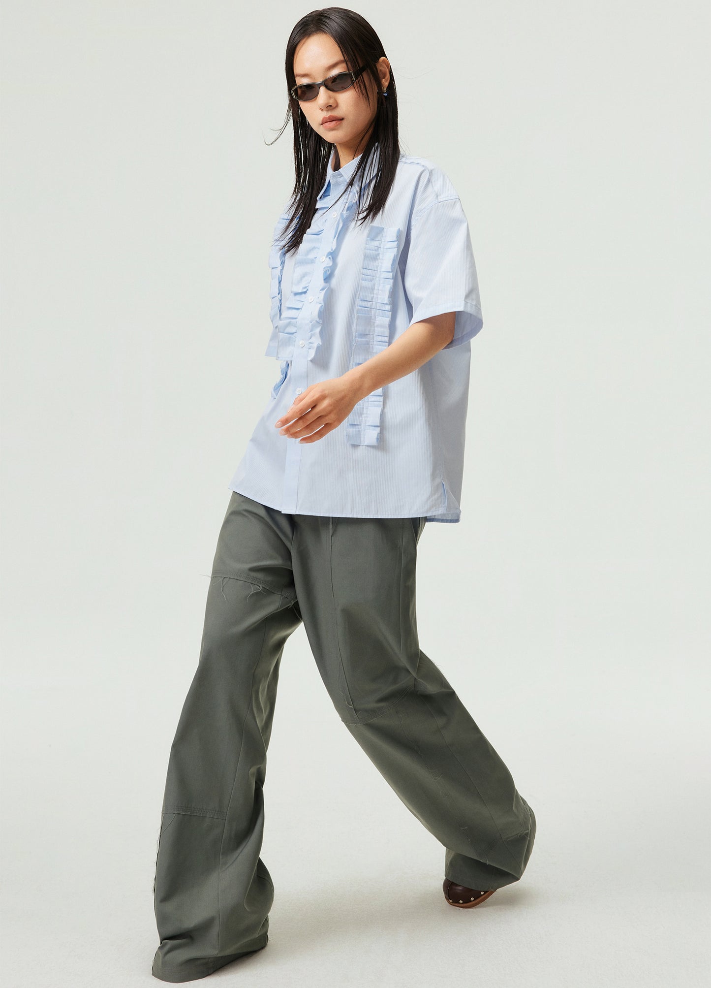 Ruffle Stripe Short Sleeve Shirt