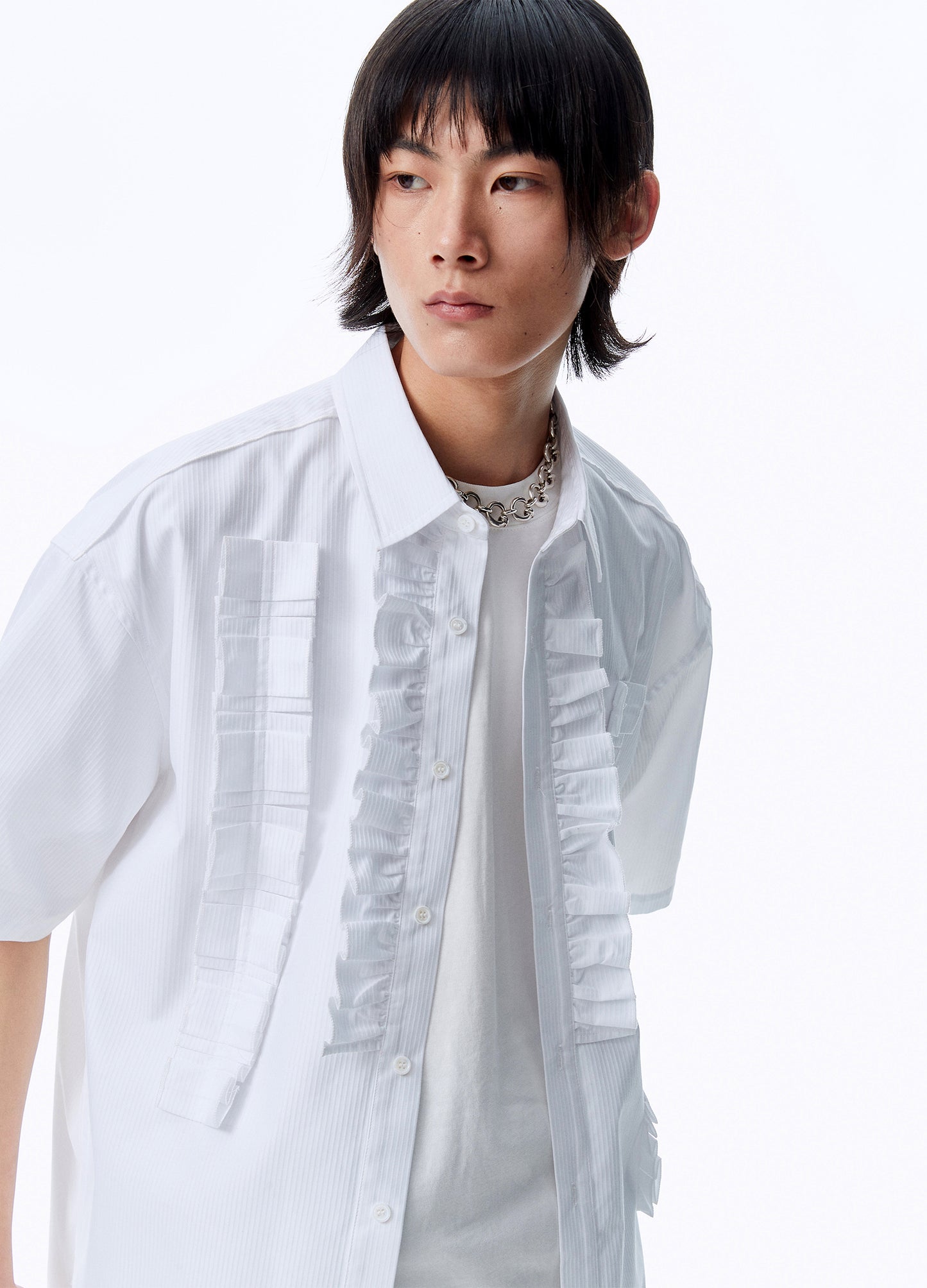 Ruffle Stripe Short Sleeve Shirt