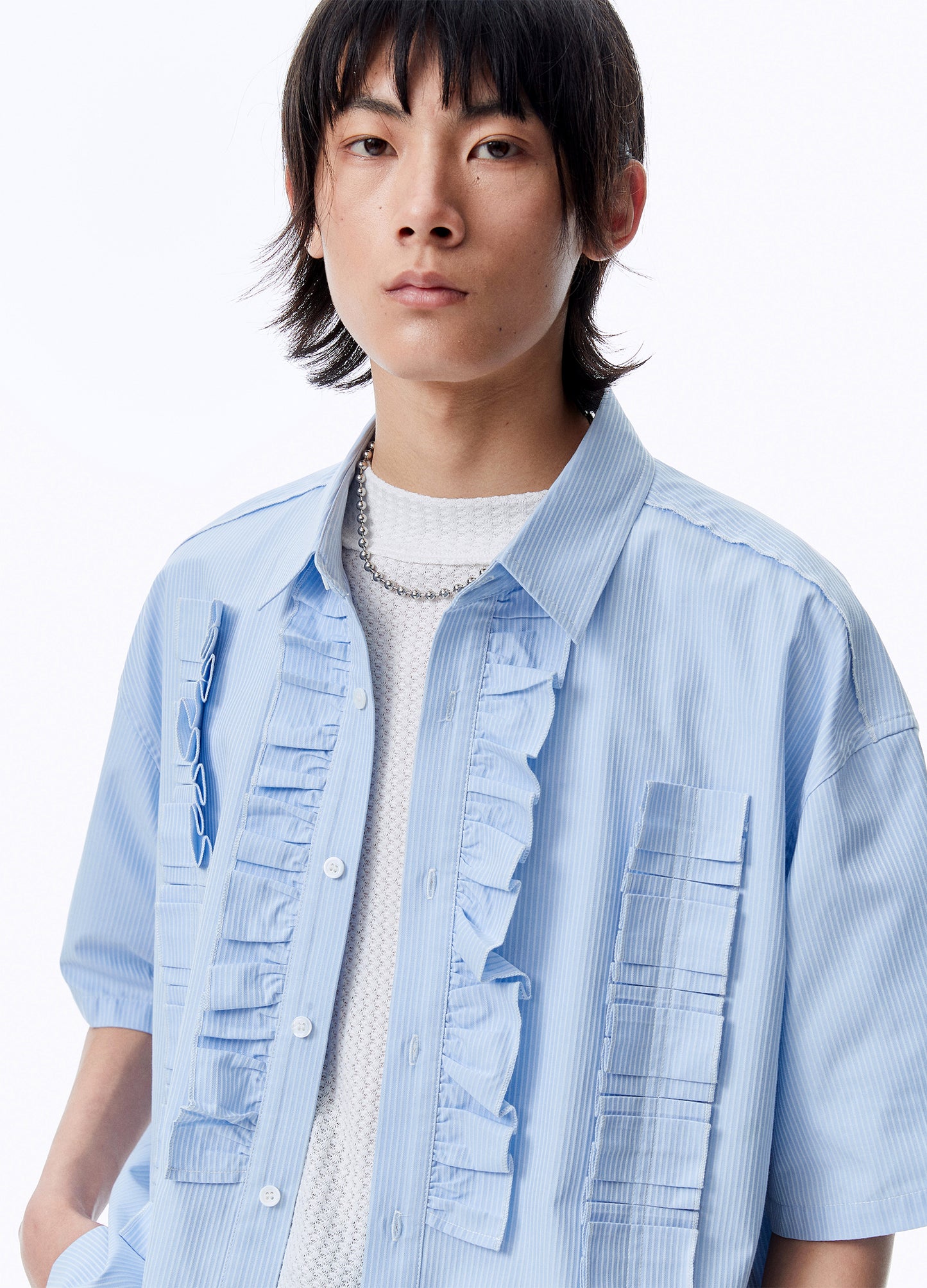 Ruffle Stripe Short Sleeve Shirt