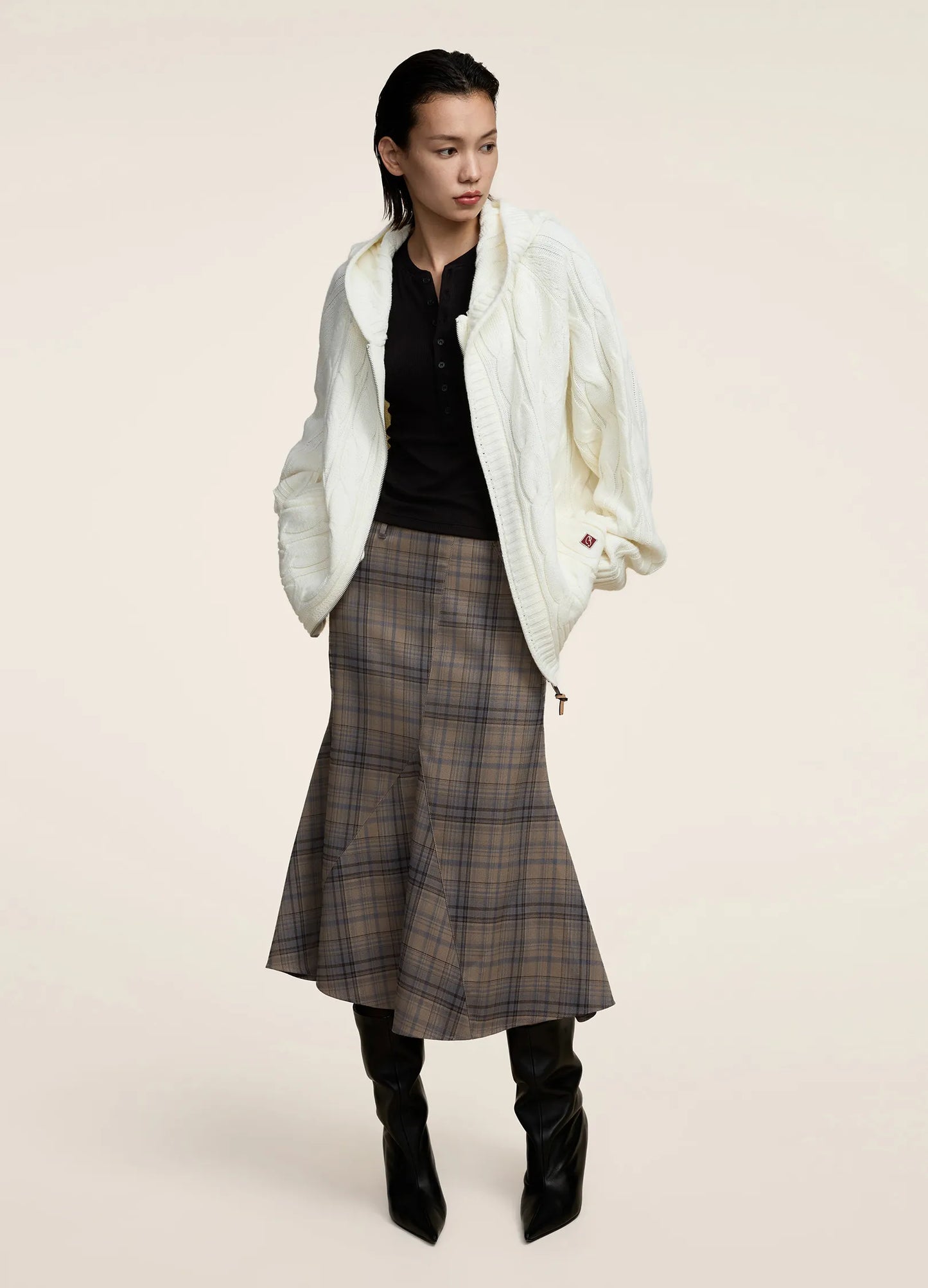 Split Plaid Skirt