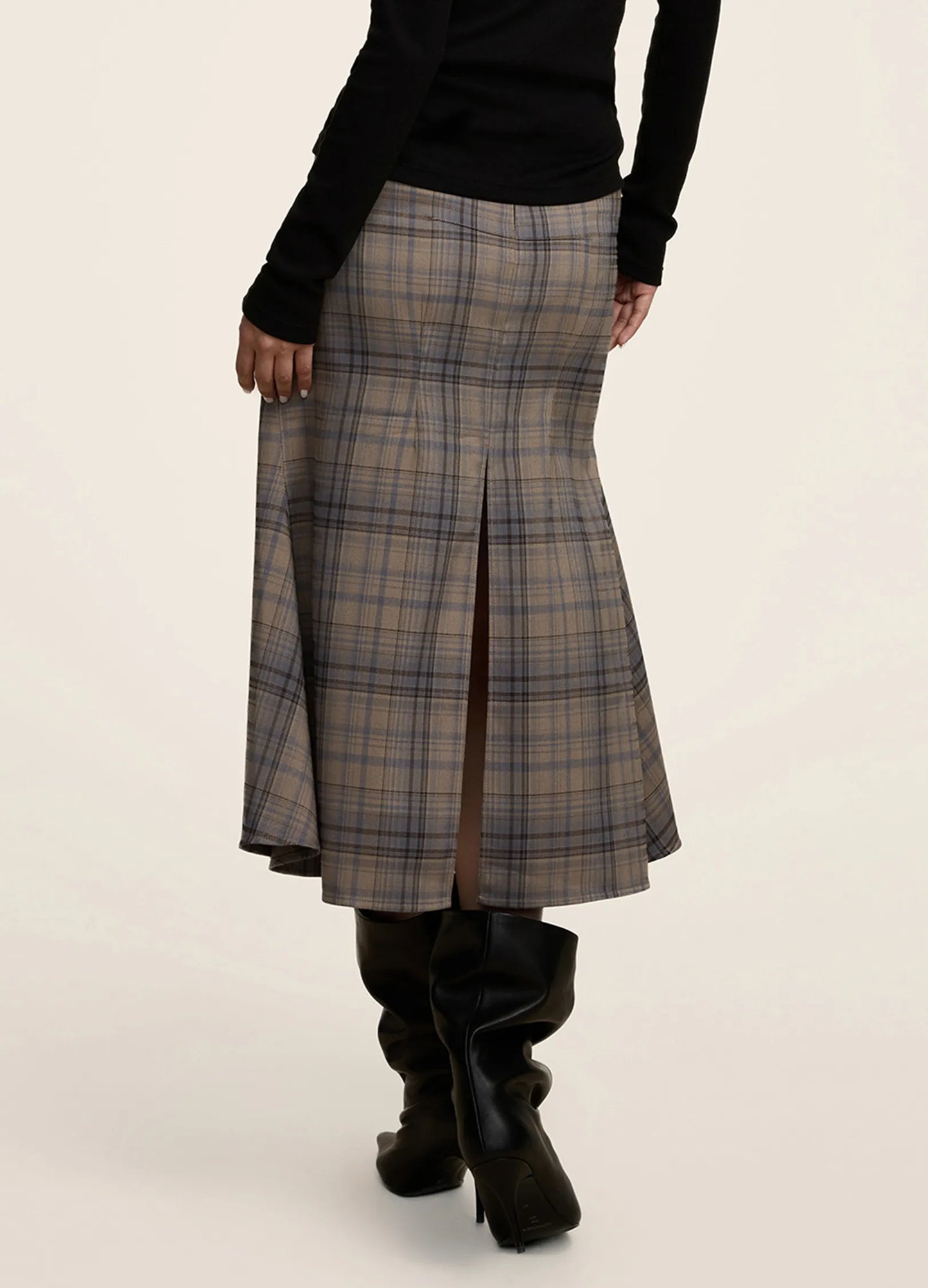 Split Plaid Skirt