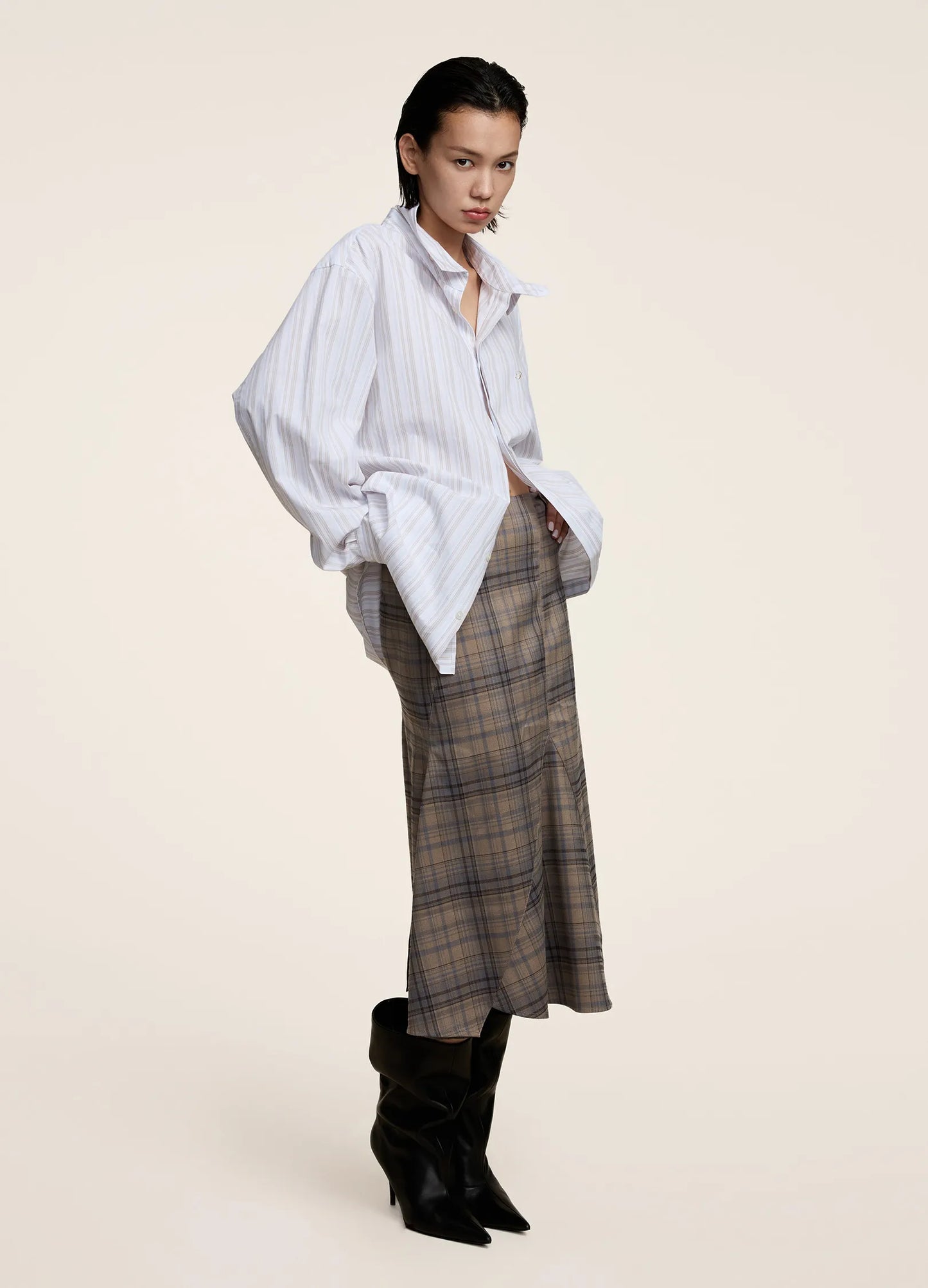 Split Plaid Skirt