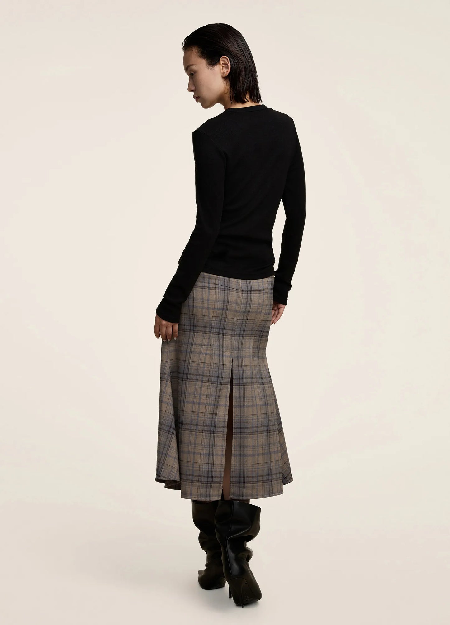 Split Plaid Skirt