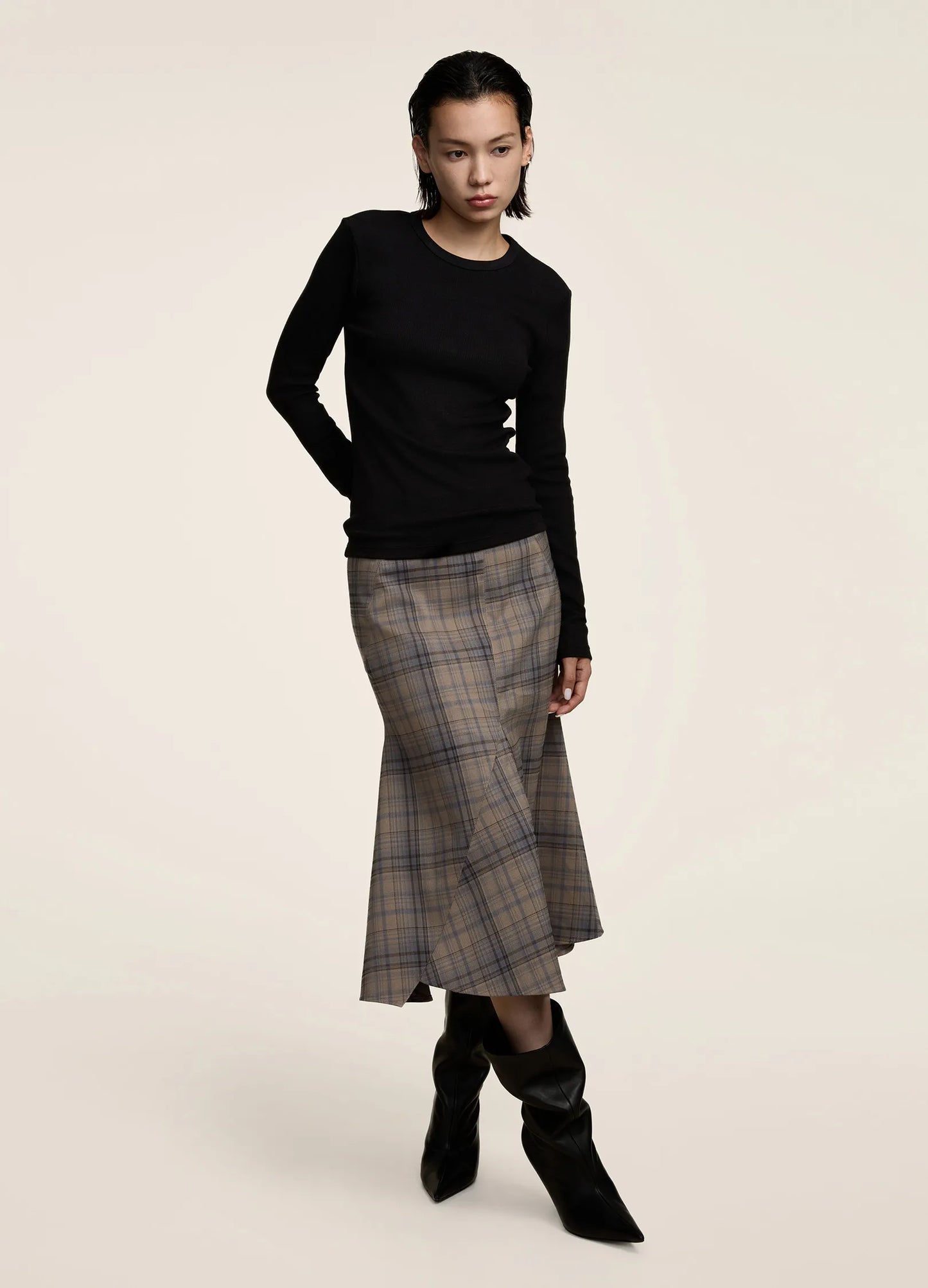 Split Plaid Skirt