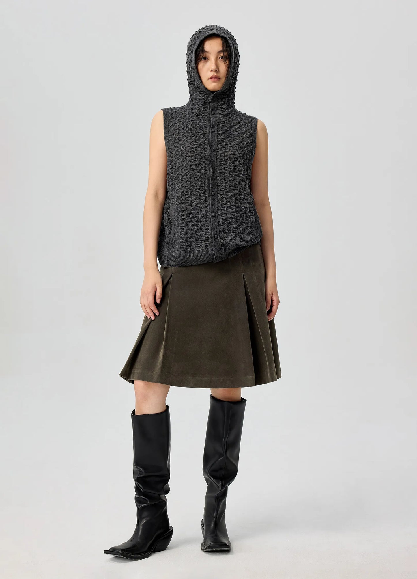 Suede Pleated Skirt
