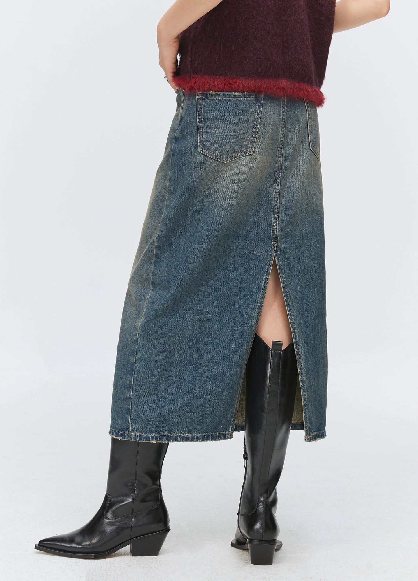 Denim Split Skirt