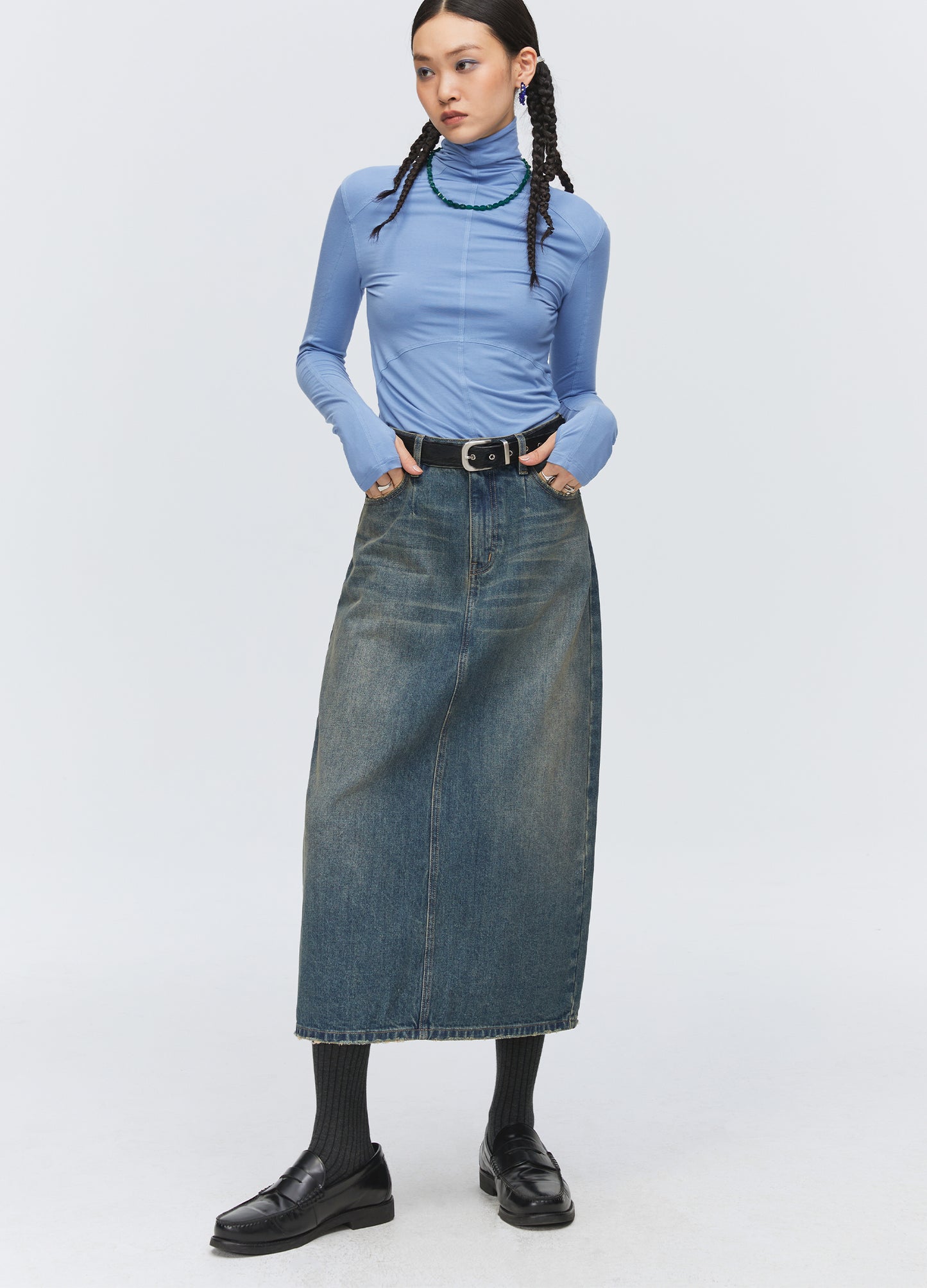 Denim Split Skirt
