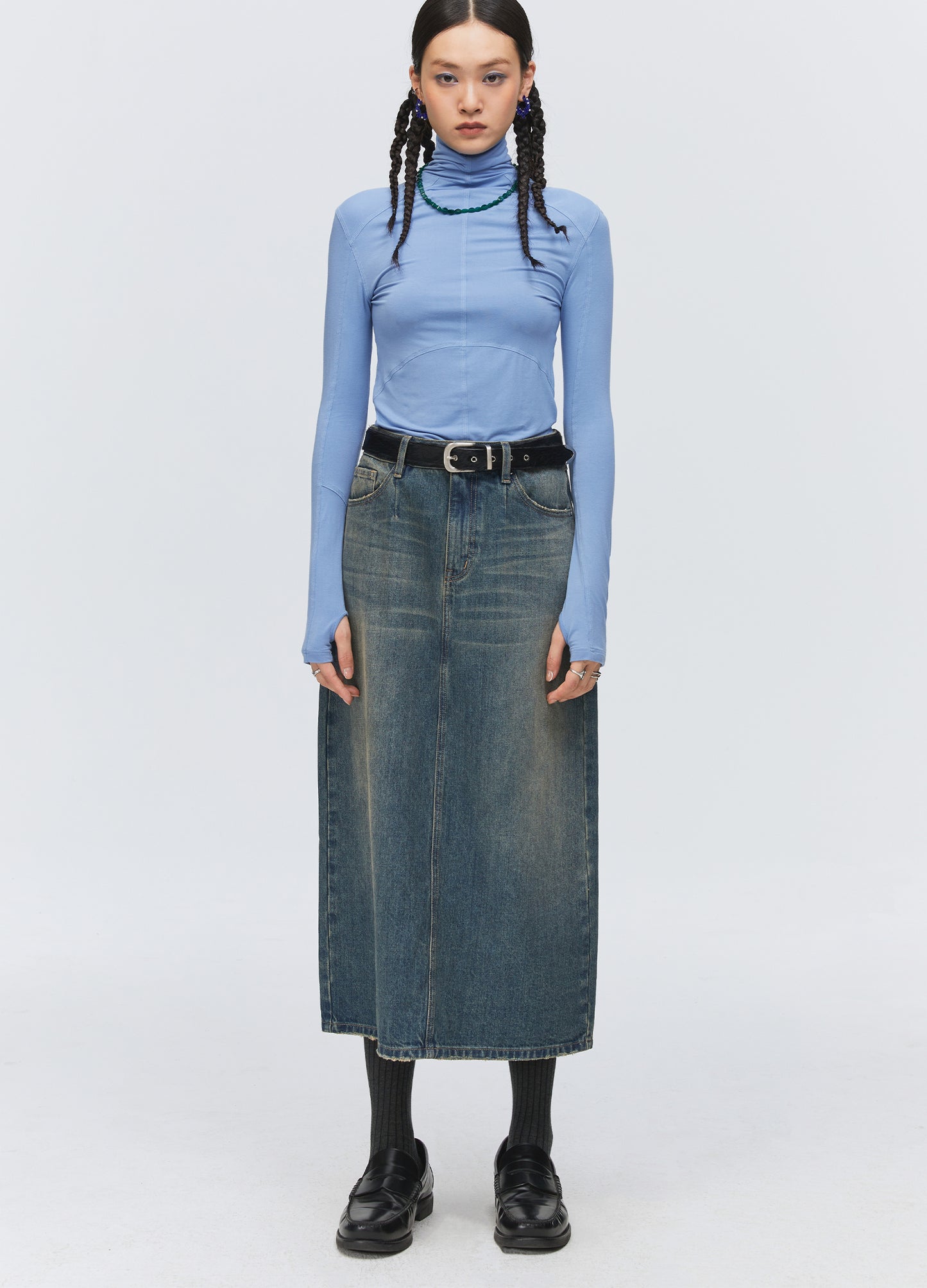 Denim Split Skirt