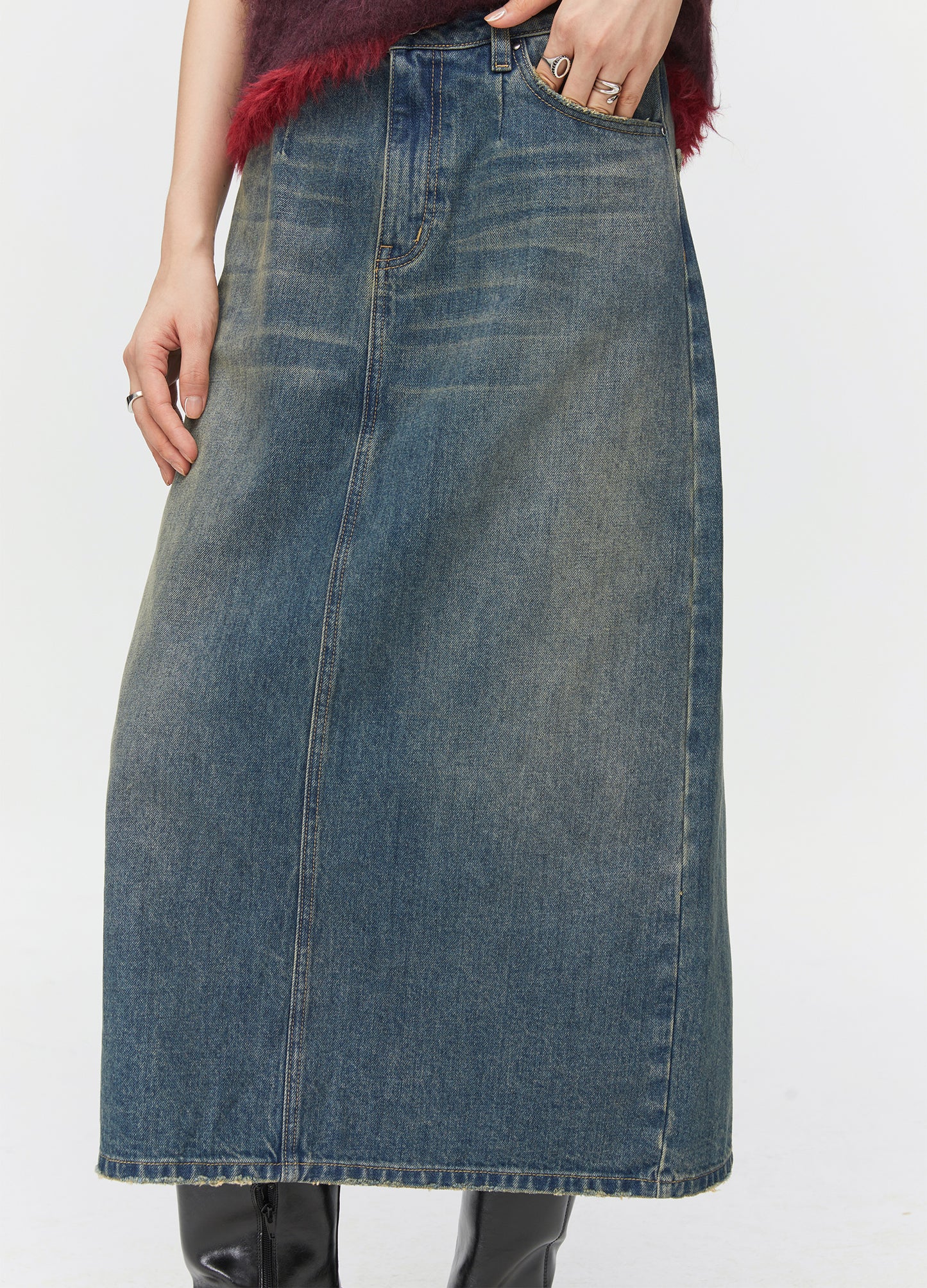 Denim Split Skirt