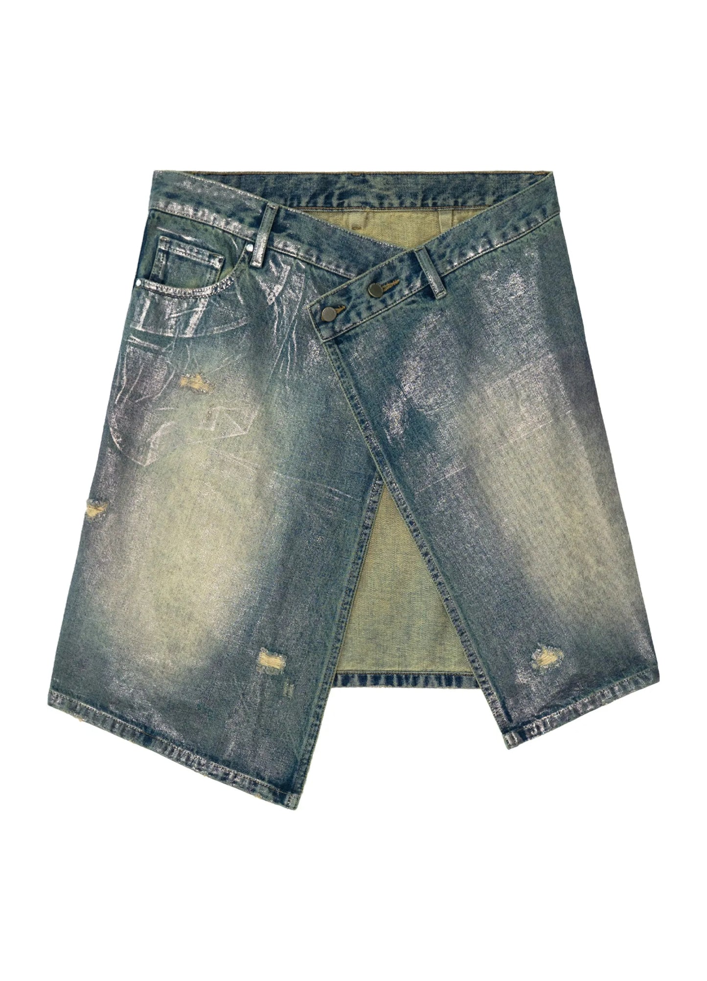 Waxed Distressed Denim Skirt