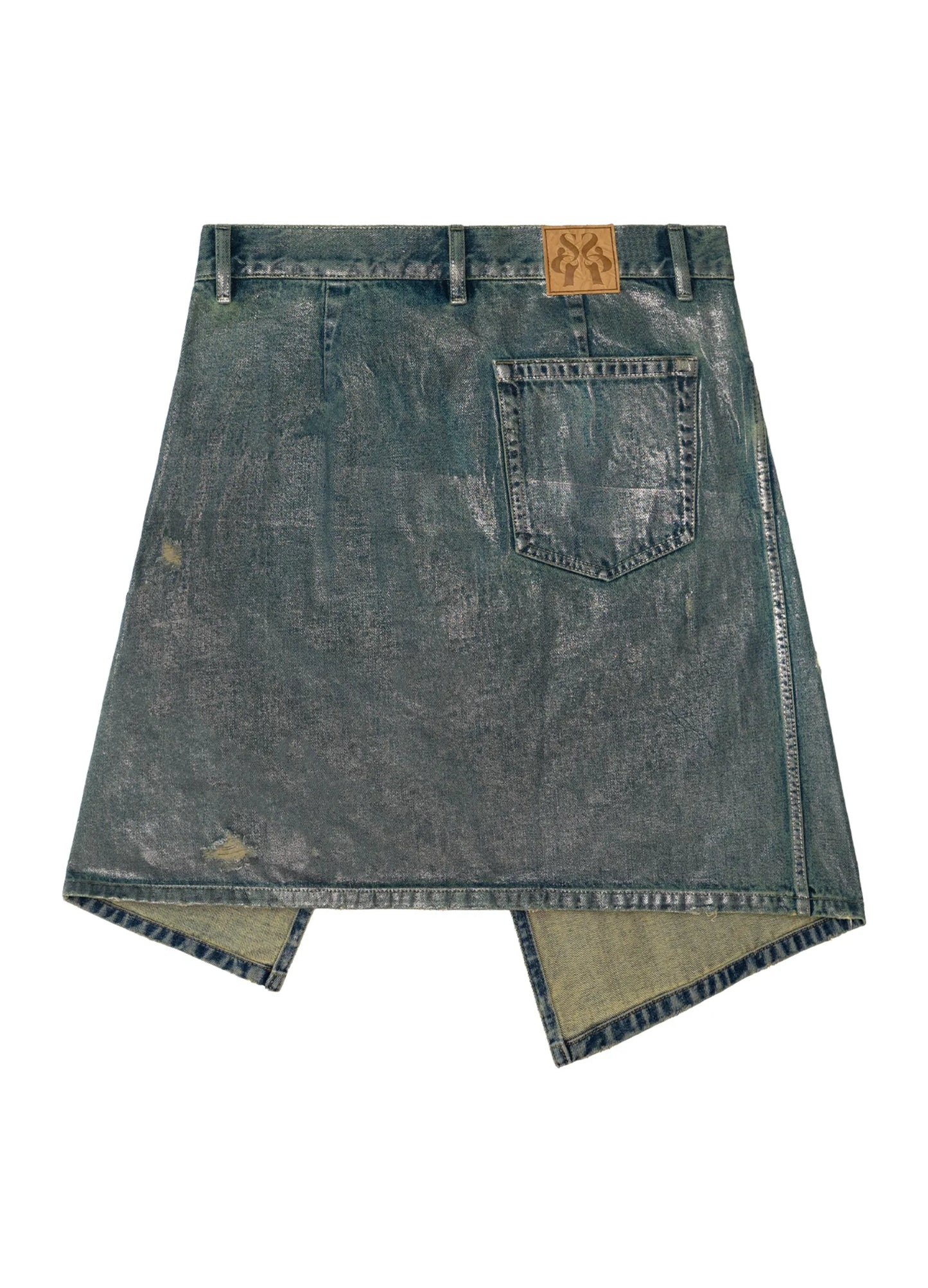 Waxed Distressed Denim Skirt